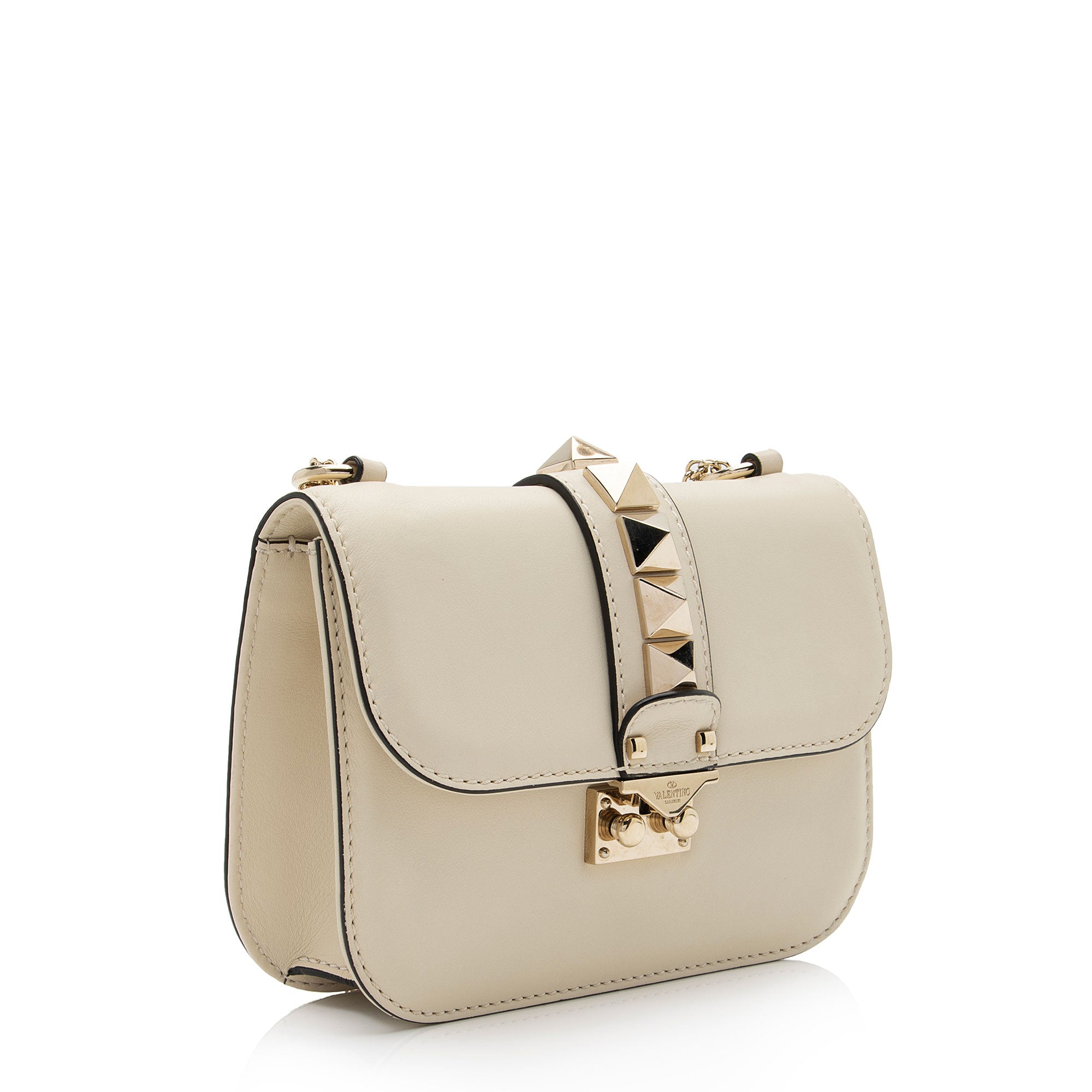 Valentino Calfskin Glam Lock Small Shoulder Bag (SHF-EgjKxt)