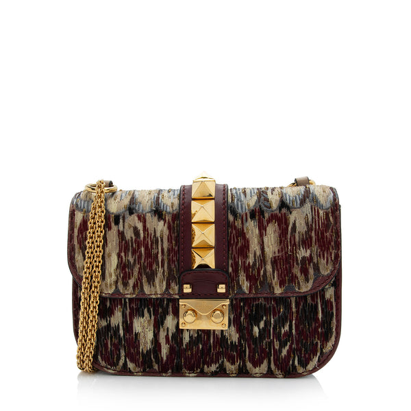Valentino Calfskin Painted Feathers Glam Lock Small Shoulder Bag (SHF-
