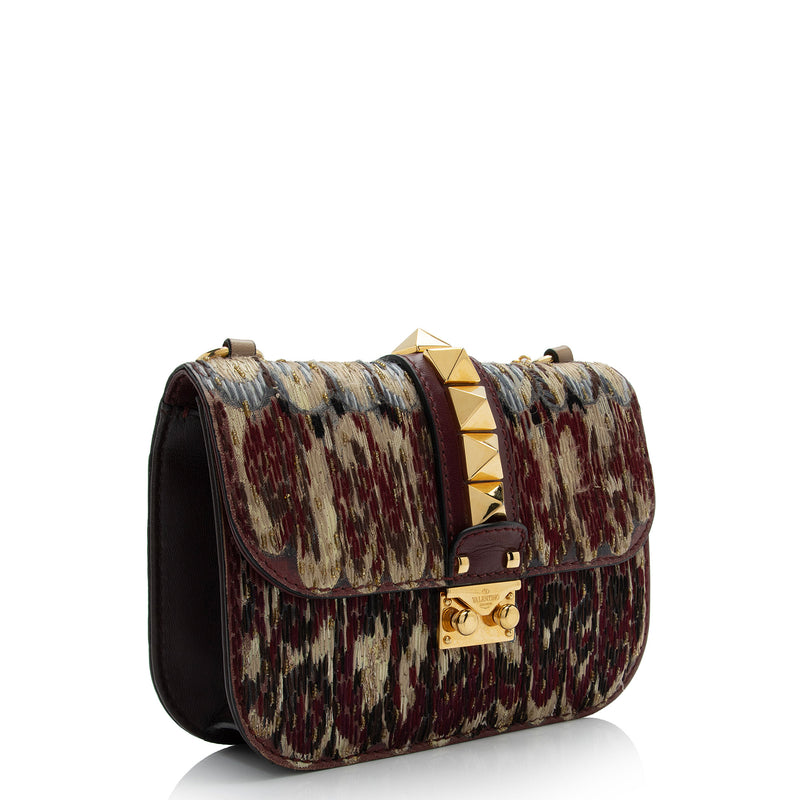Valentino Calfskin Painted Feathers Glam Lock Small Shoulder Bag (SHF-swe4xg)