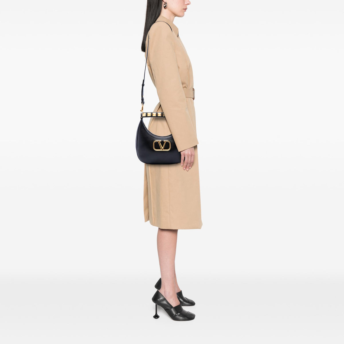 Valentino Calfskin Stud Sign Zip Hobo