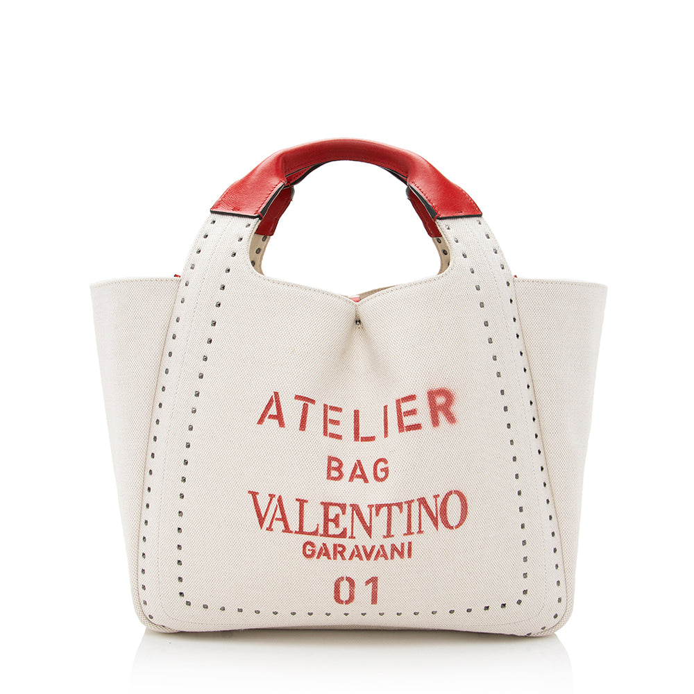 Valentino Canvas Pleated Atelier 01 Tote (SHF-22018)