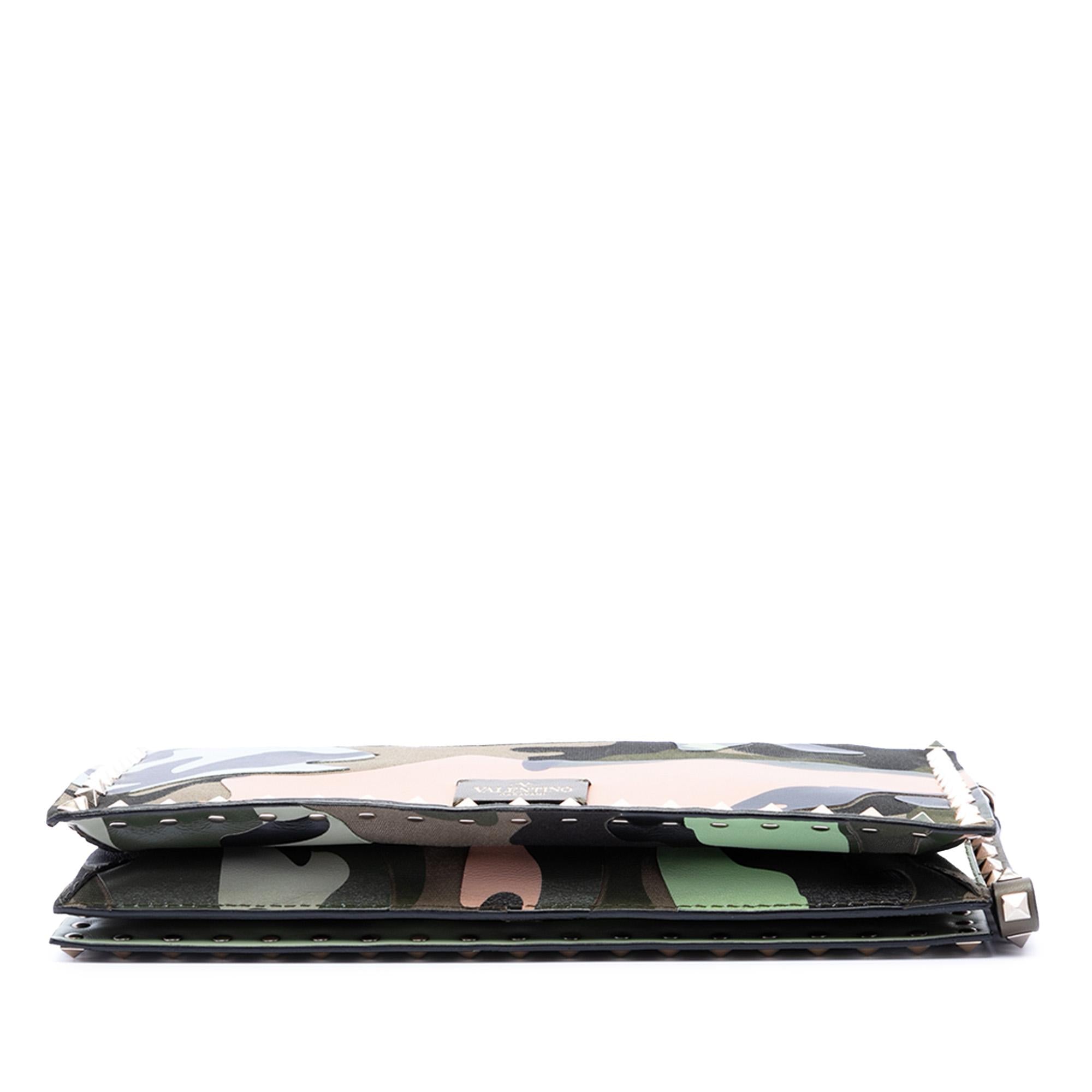 Valentino Canvas and Nappa Camouflage Rockstud Wristlet Clutch