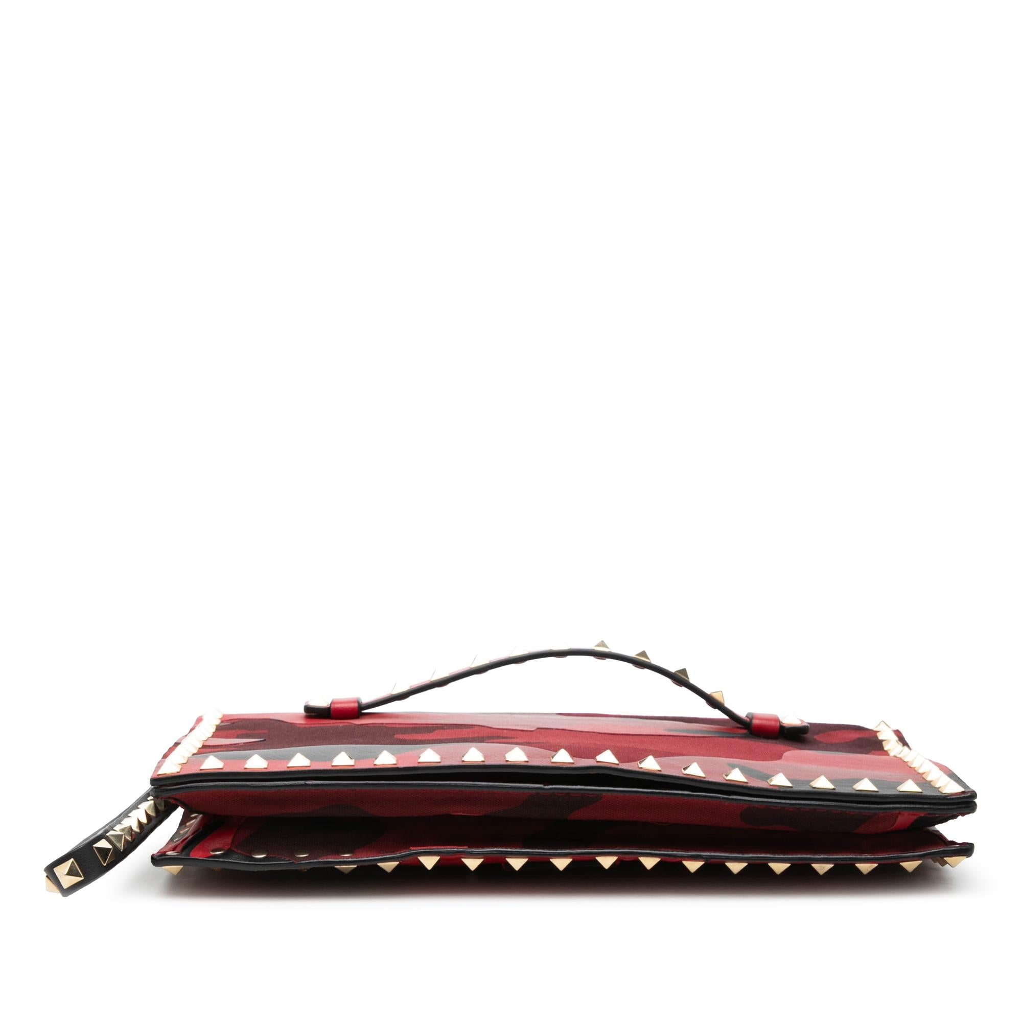 Valentino Canvas and Nappa Camouflage Rockstud Wristlet Clutch
