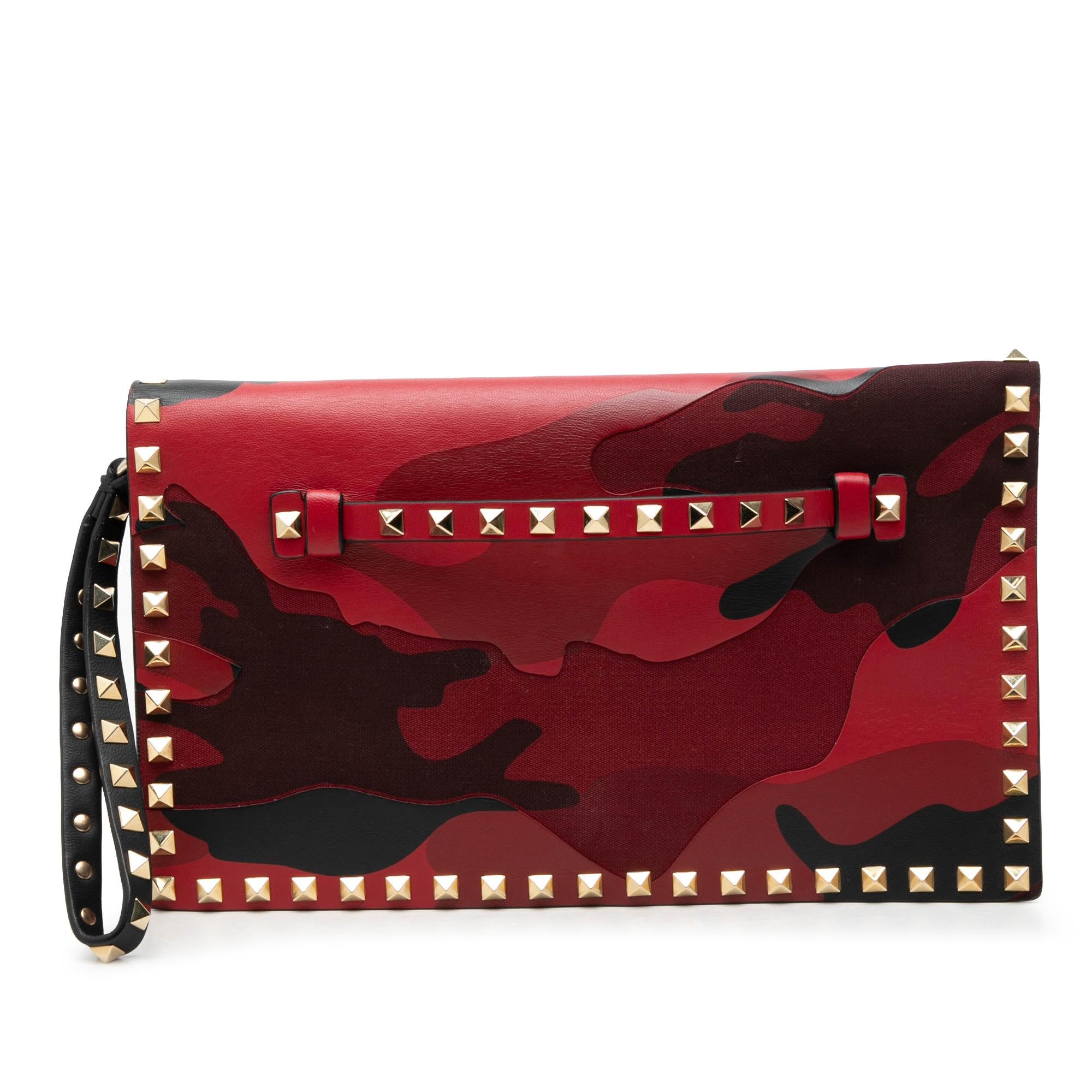 Valentino Canvas and Nappa Camouflage Rockstud Wristlet Clutch