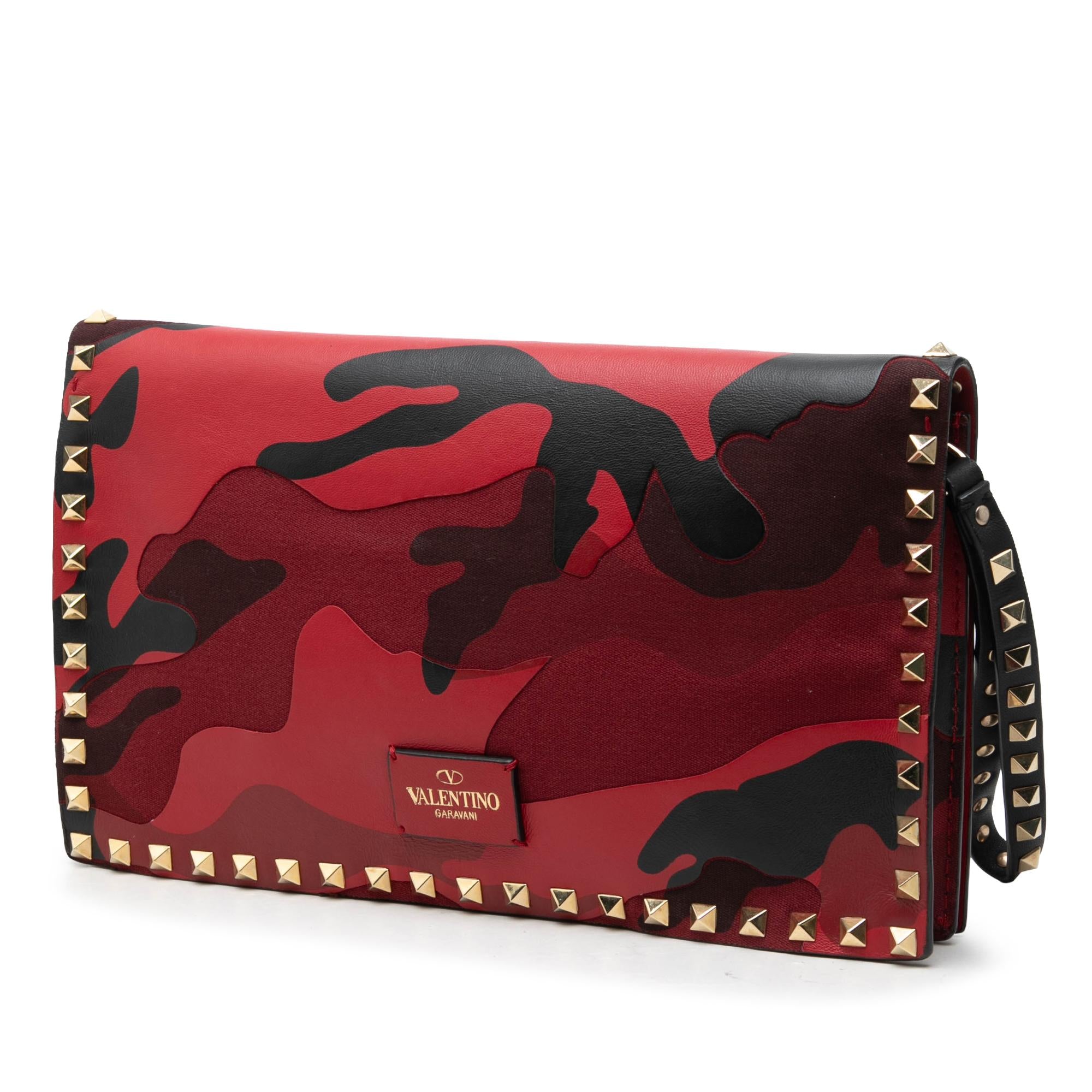Valentino Canvas and Nappa Camouflage Rockstud Wristlet Clutch