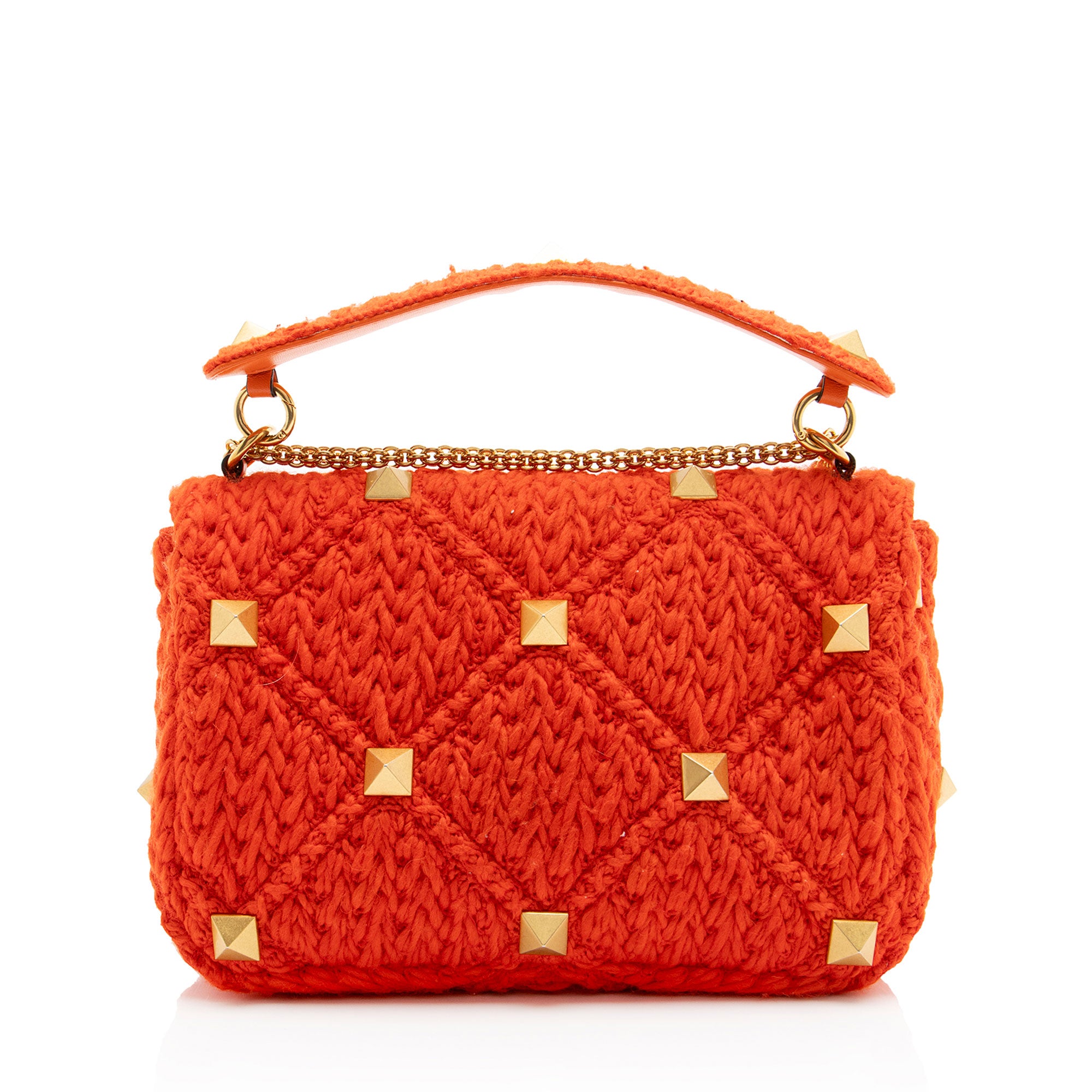 Valentino Cashmere Knit Roman Stud Medium Shoulder Bag