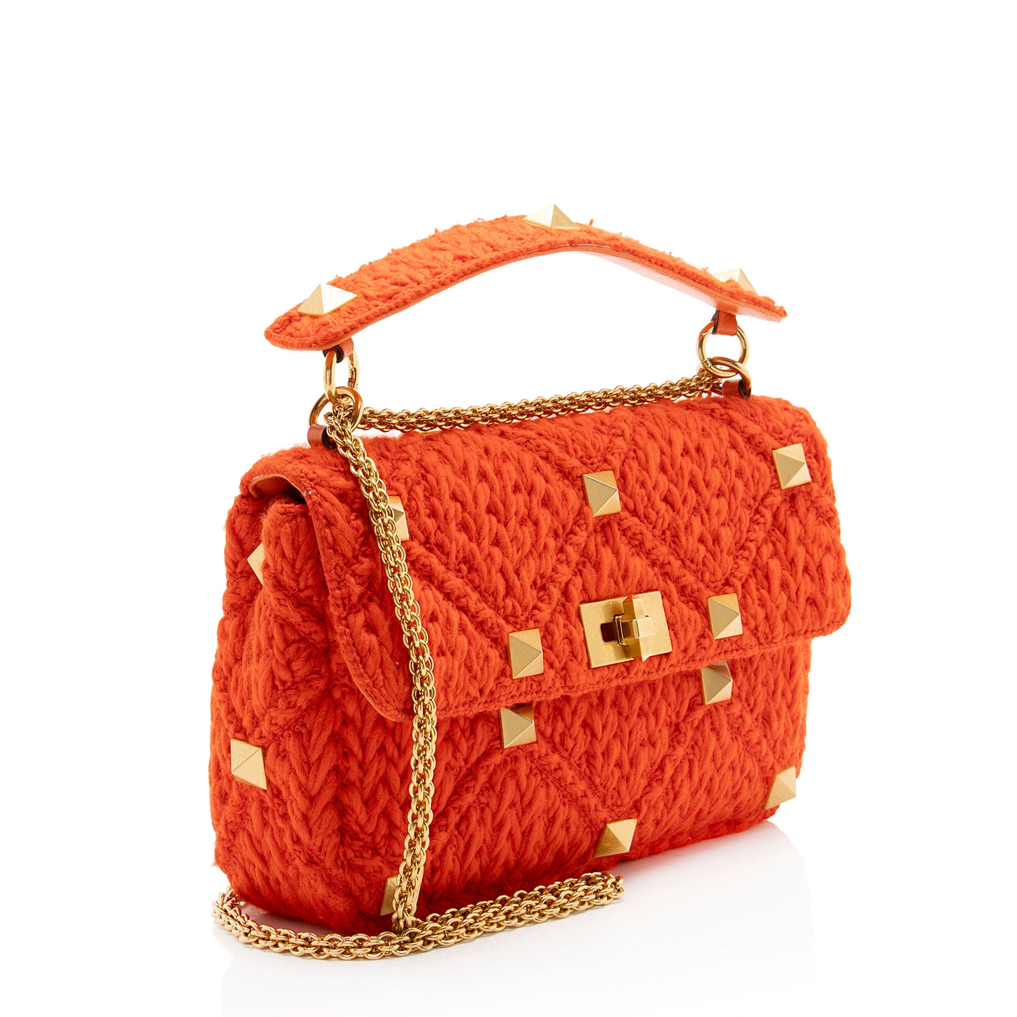 Valentino Cashmere Knit Roman Stud Medium Shoulder Bag