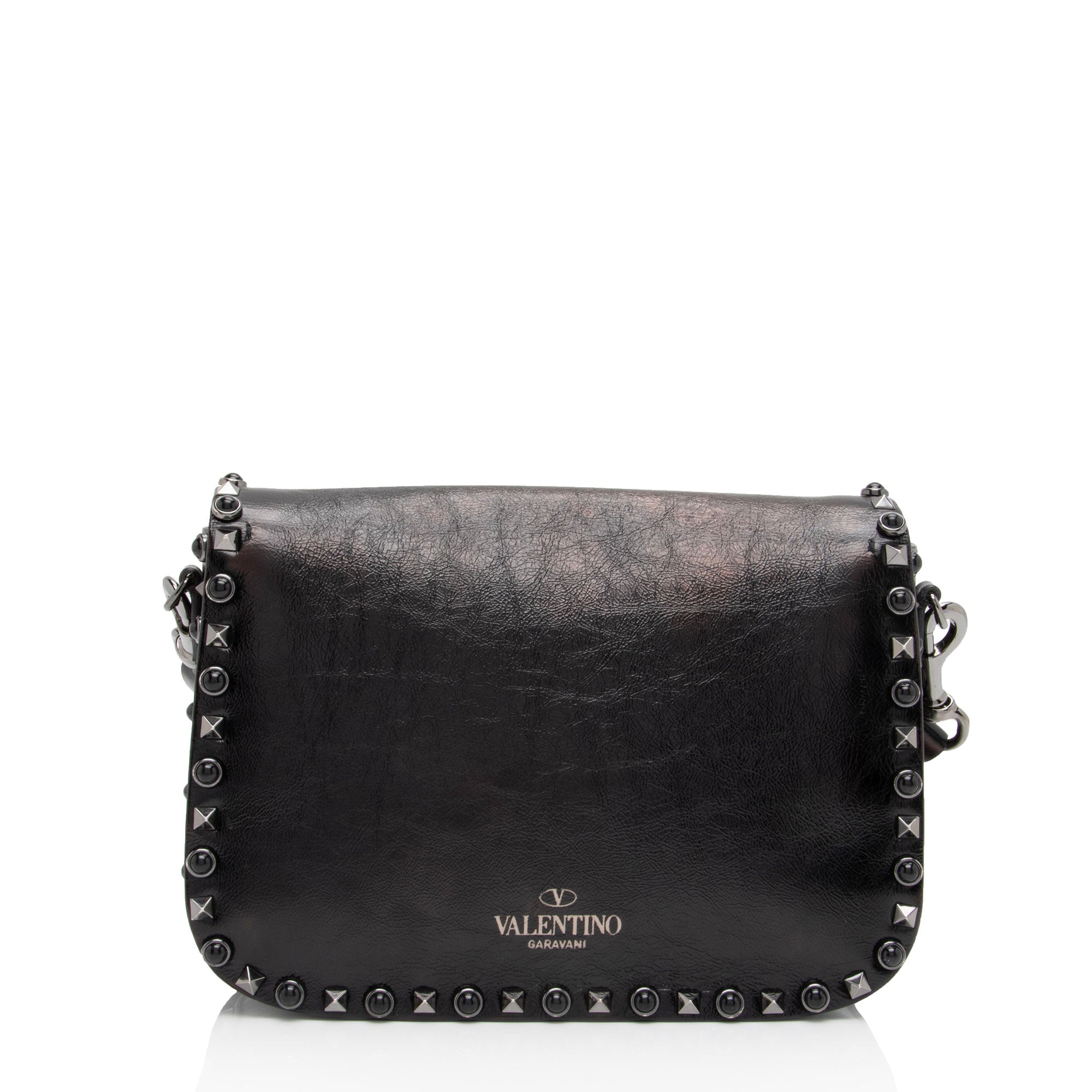 Valentino Craquele Calfskin Rolling Rockstud Guitar Strap Medium Crossbody (SHF-O6C3vW)