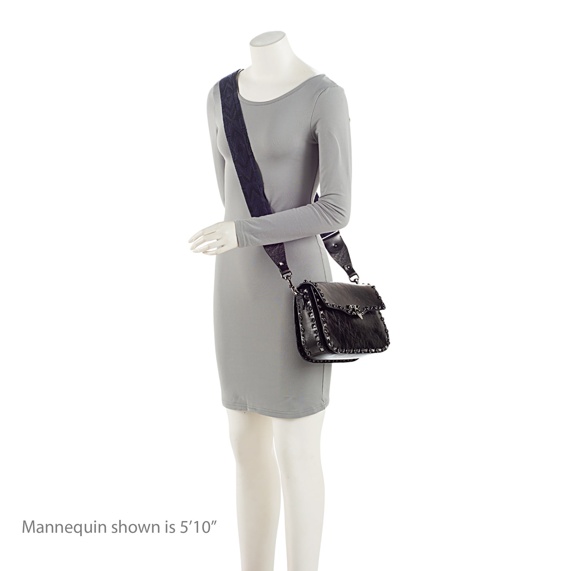 Valentino Craquele Calfskin Rolling Rockstud Guitar Strap Medium Crossbody (SHF-O6C3vW)