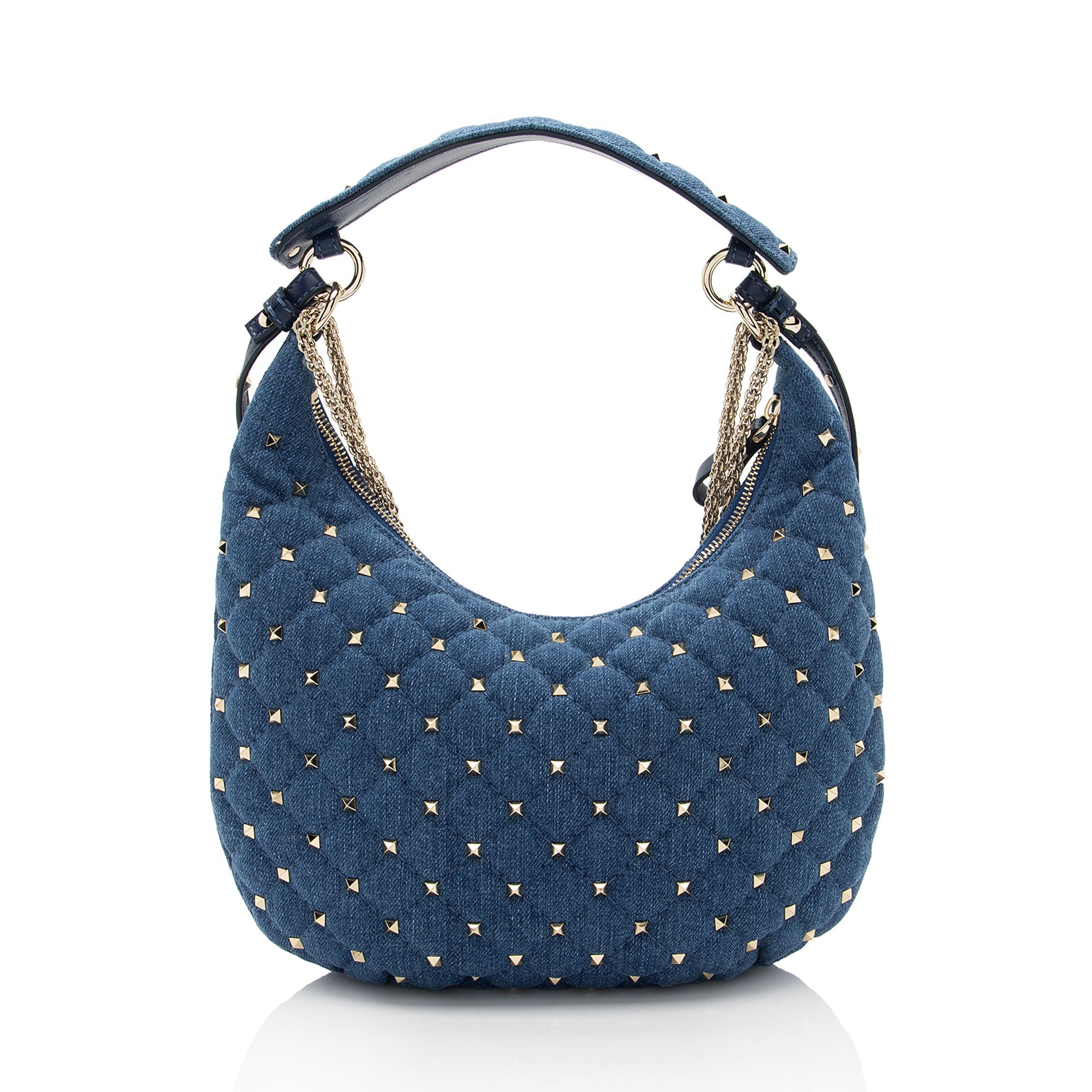 Valentino Denim Rockstud Spike Hobo