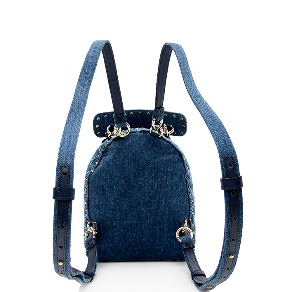 Valentino Denim Rockstud Spike Mini Backpack