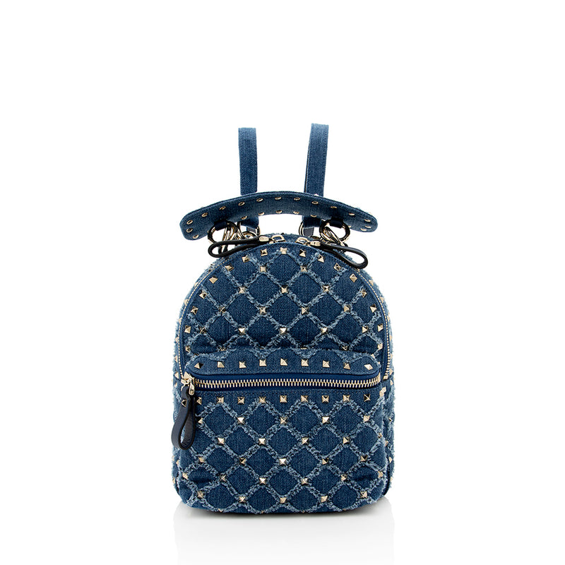 Valentino Denim Rockstud Spike Mini Backpack SHF 14991 LuxeDH