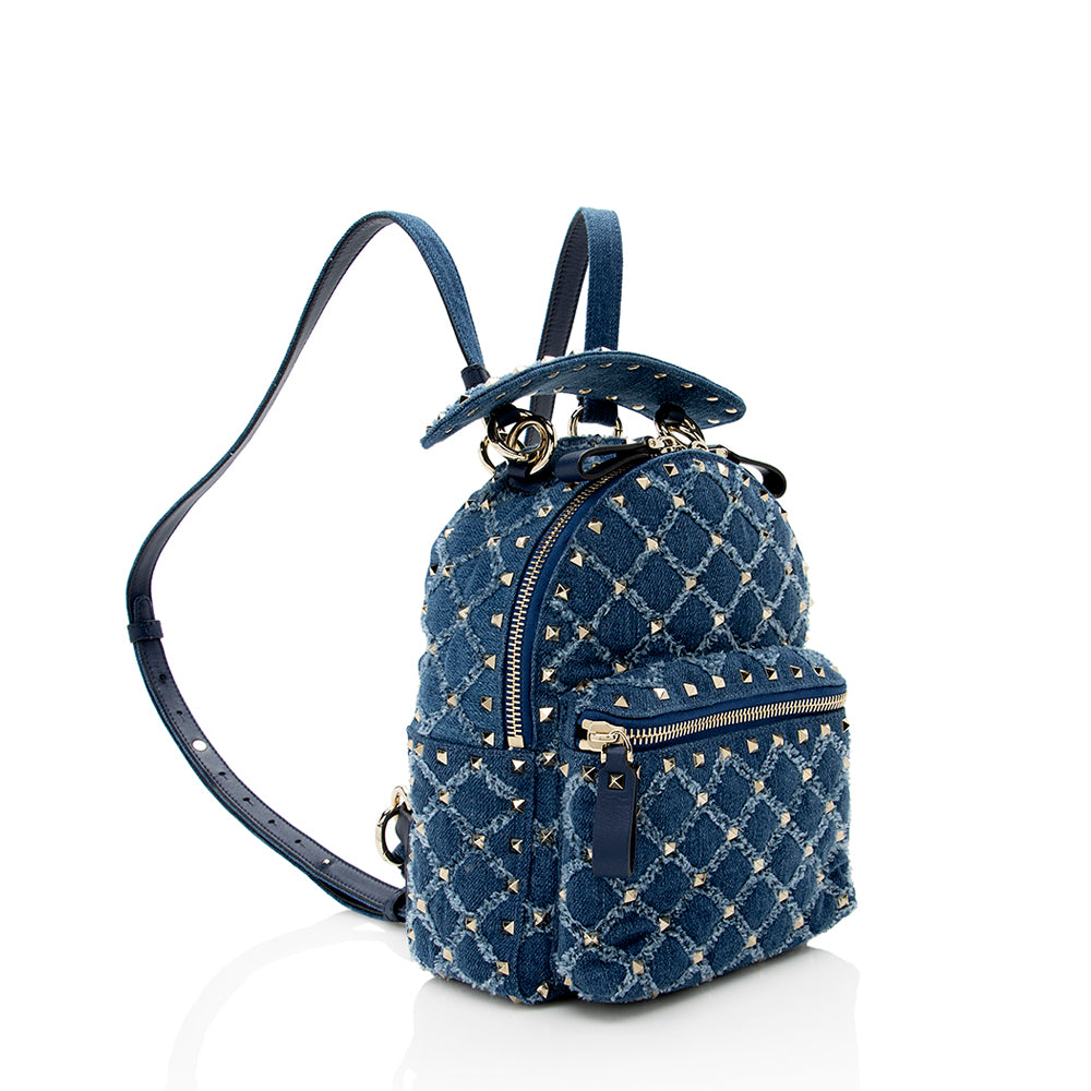 Valentino Denim Rockstud Spike Mini Backpack