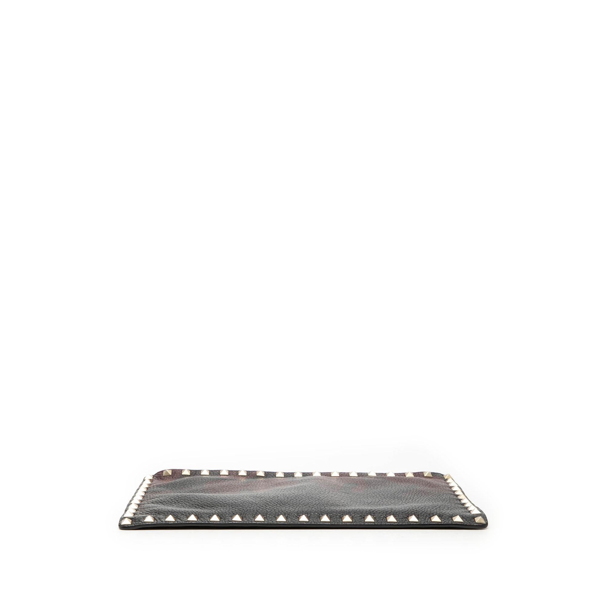 Valentino Grained Calfskin Rockstud Camouflage Zip Clutch