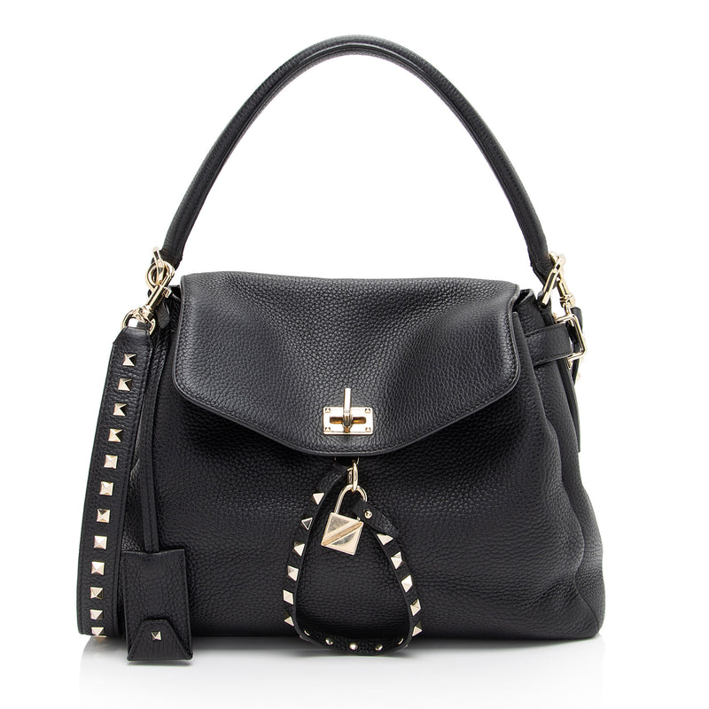 Valentino Grained Calfskin Rockstud Twiny Convertible Top Handle Bag (SHF-3PqWxk)