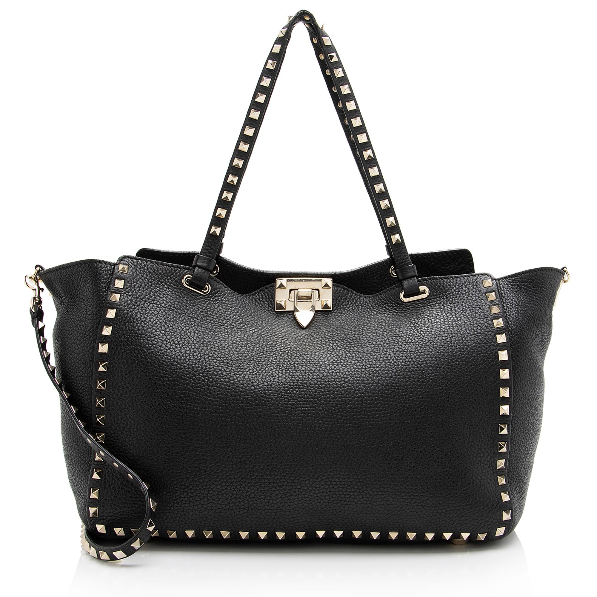 Valentino Grainy Calfskin Rockstud Medium Tote (SHF-23281)