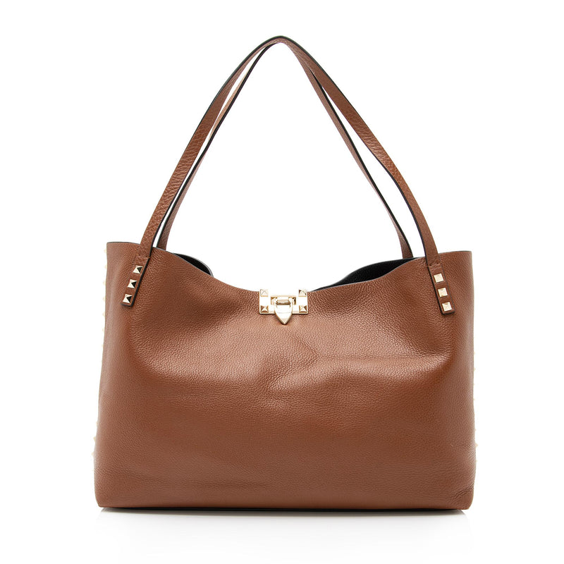 Medium Grainy Calfskin Rockstud Bag for Woman in Black