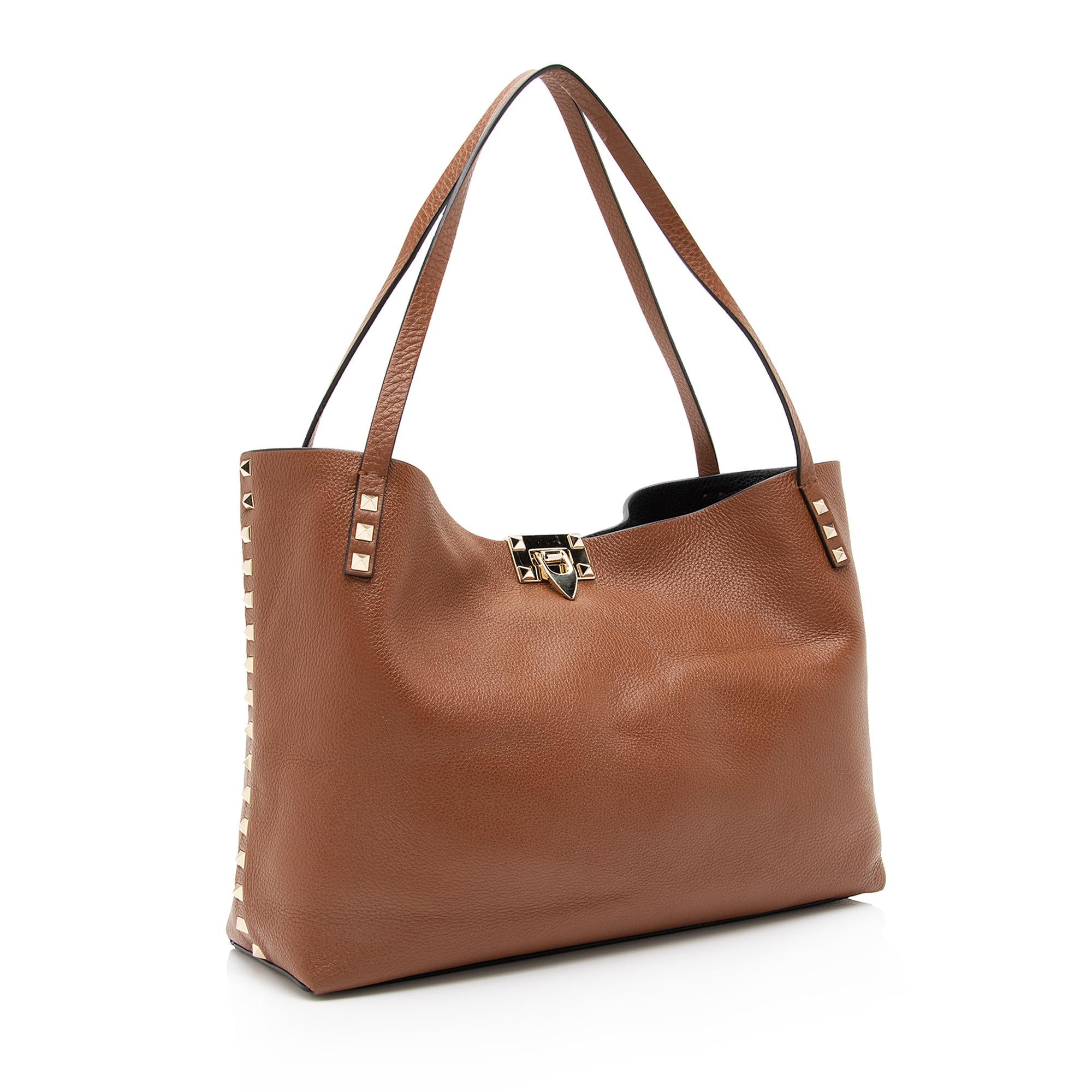 Valentino Grainy Calfskin Rockstud Slouch Medium Tote