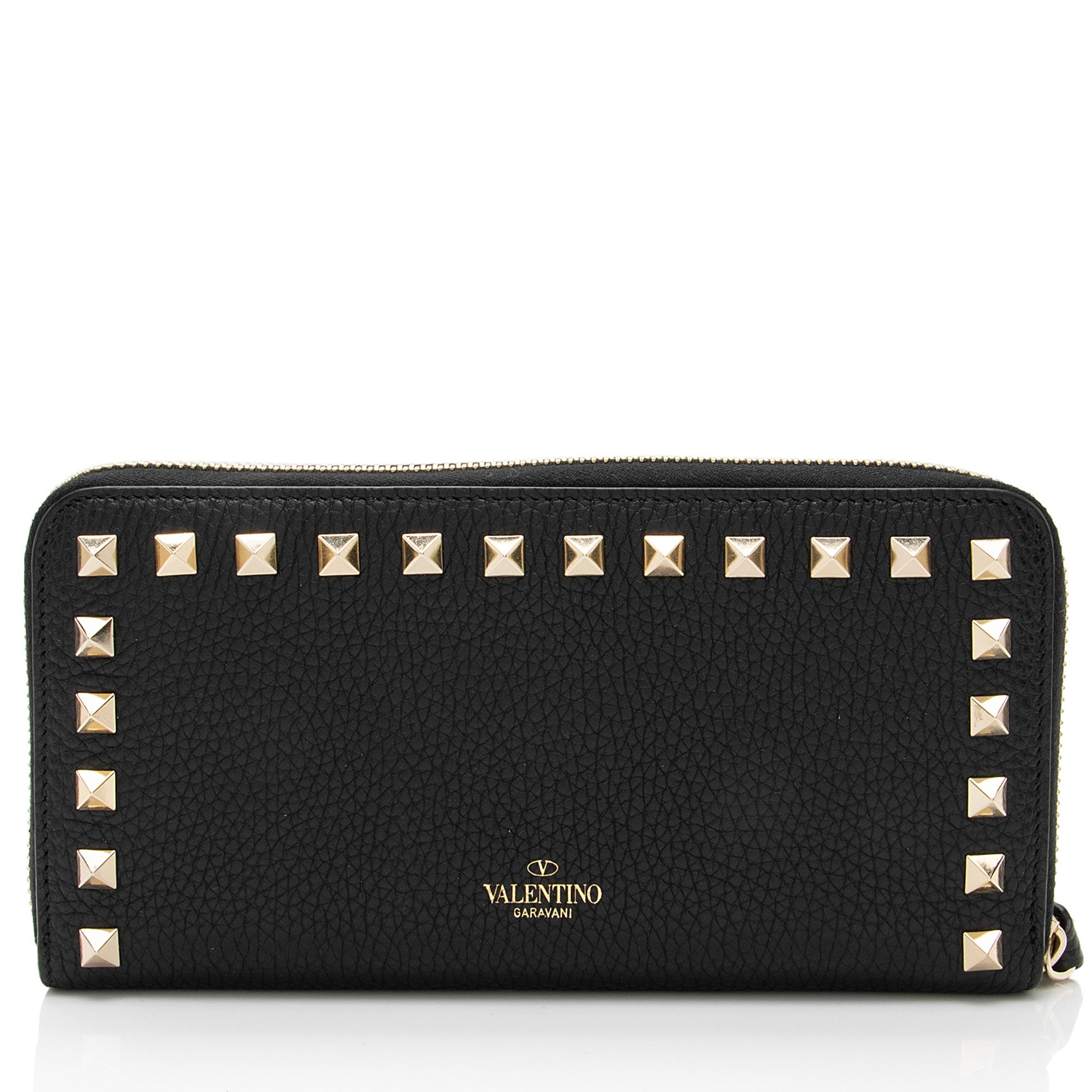 Valentino Grainy Calfskin Rockstud Zip Around Wallet (SHF-vsMR80)