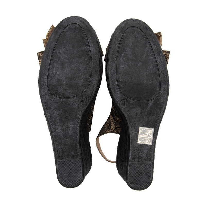 Valentino Lace Mena Bow Espadrille Wedge Slingback Sandals - Size 10 / 40 (SHF-ktURfM)