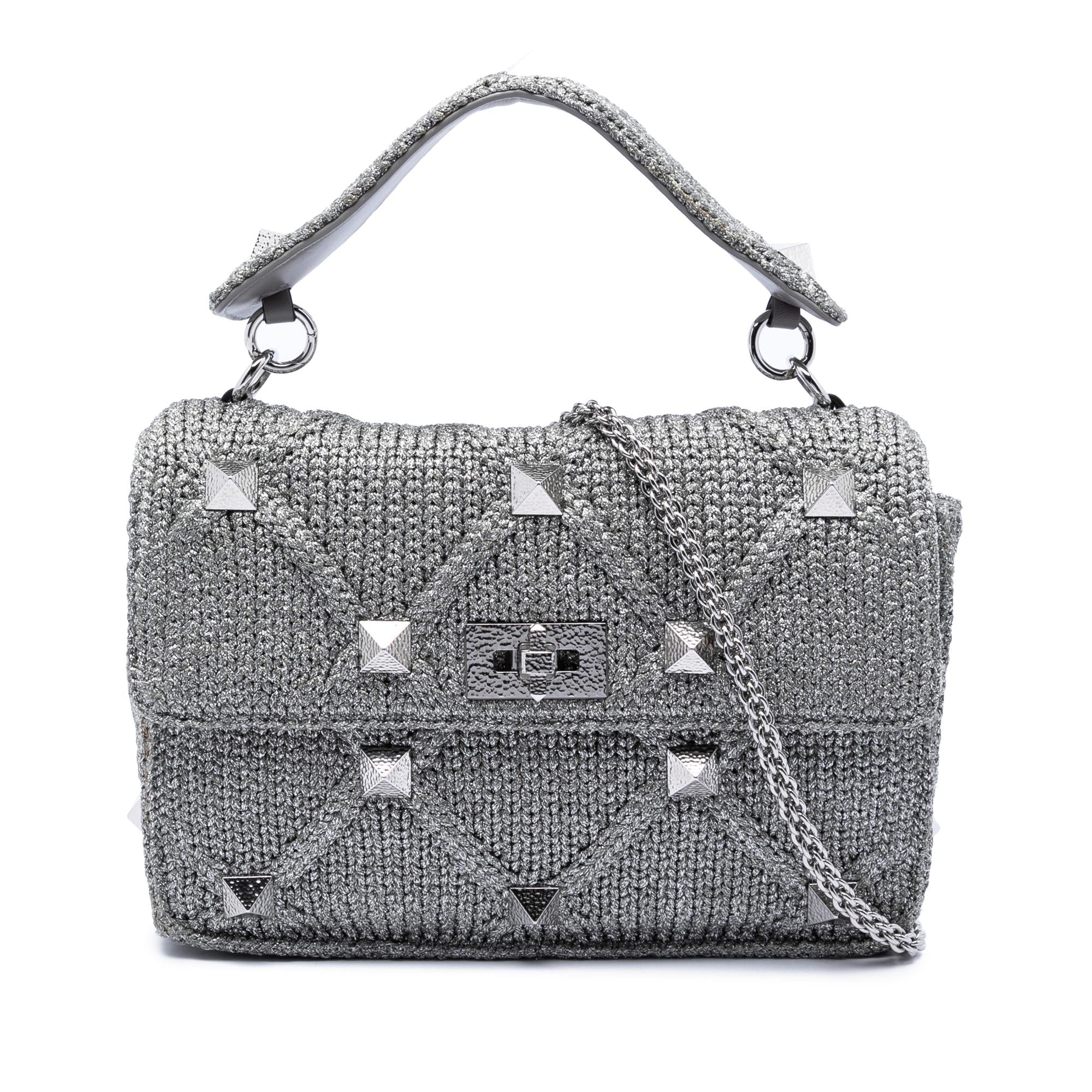 Valentino Large Metallic Knit Roman Stud Satchel