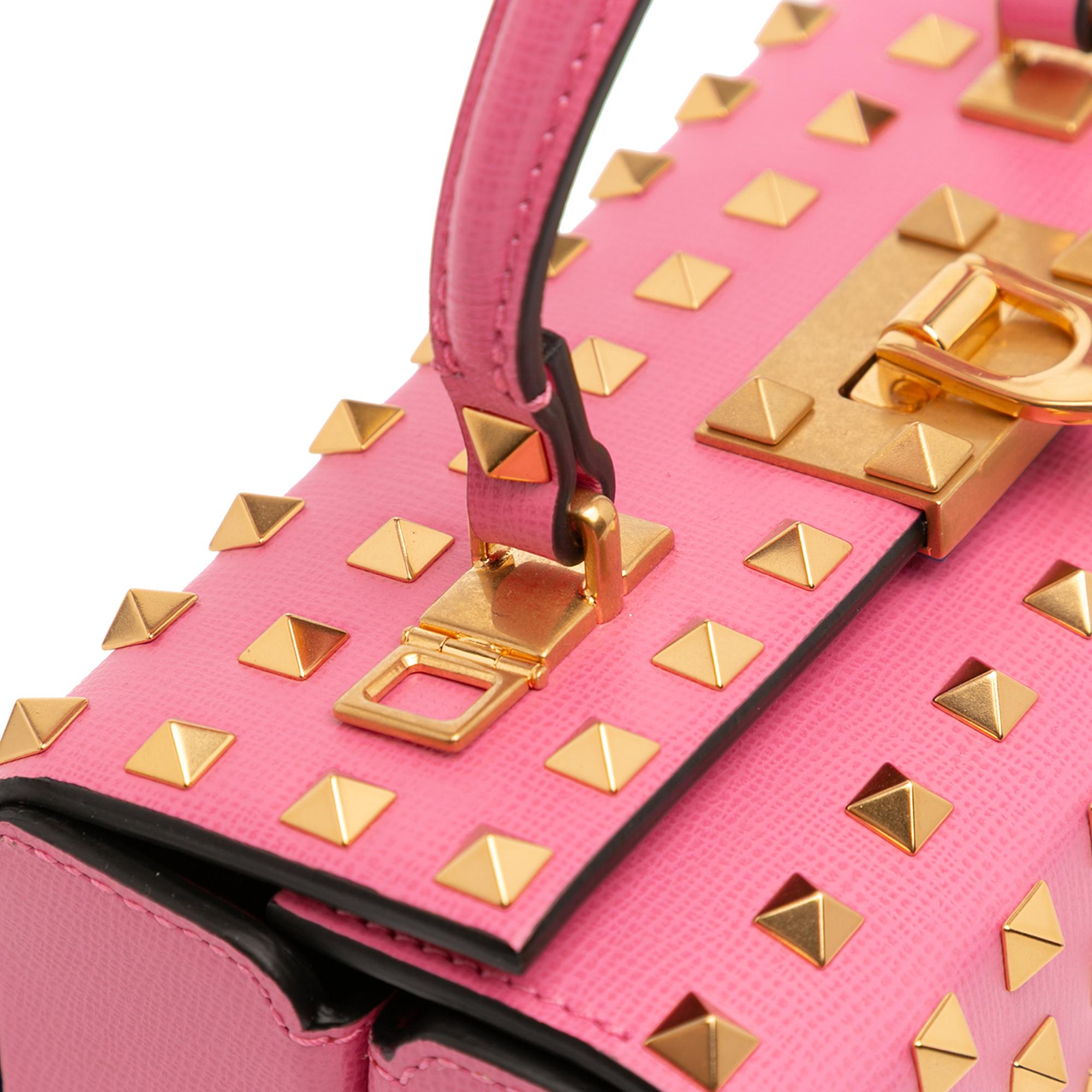 Valentino Leather Rockstud Alcove Box Top Handle Bag