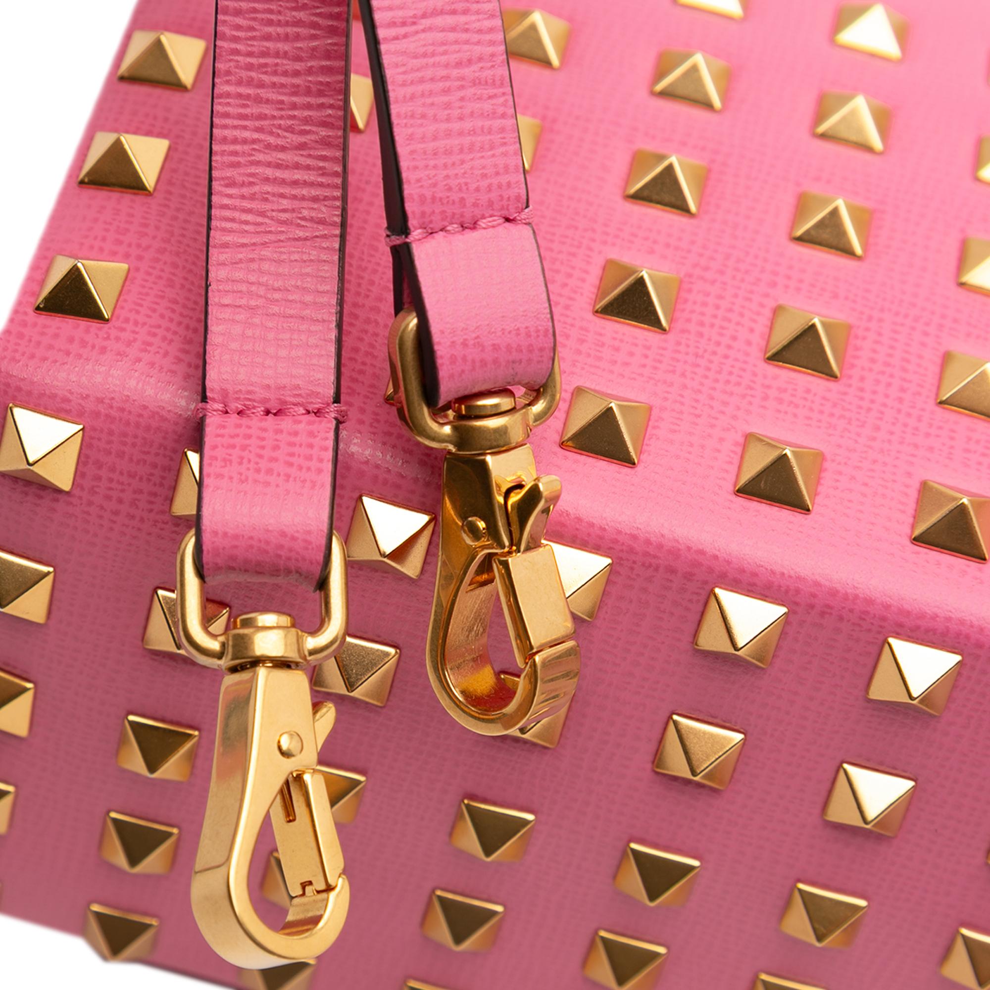 Valentino Leather Rockstud Alcove Box Top Handle Bag