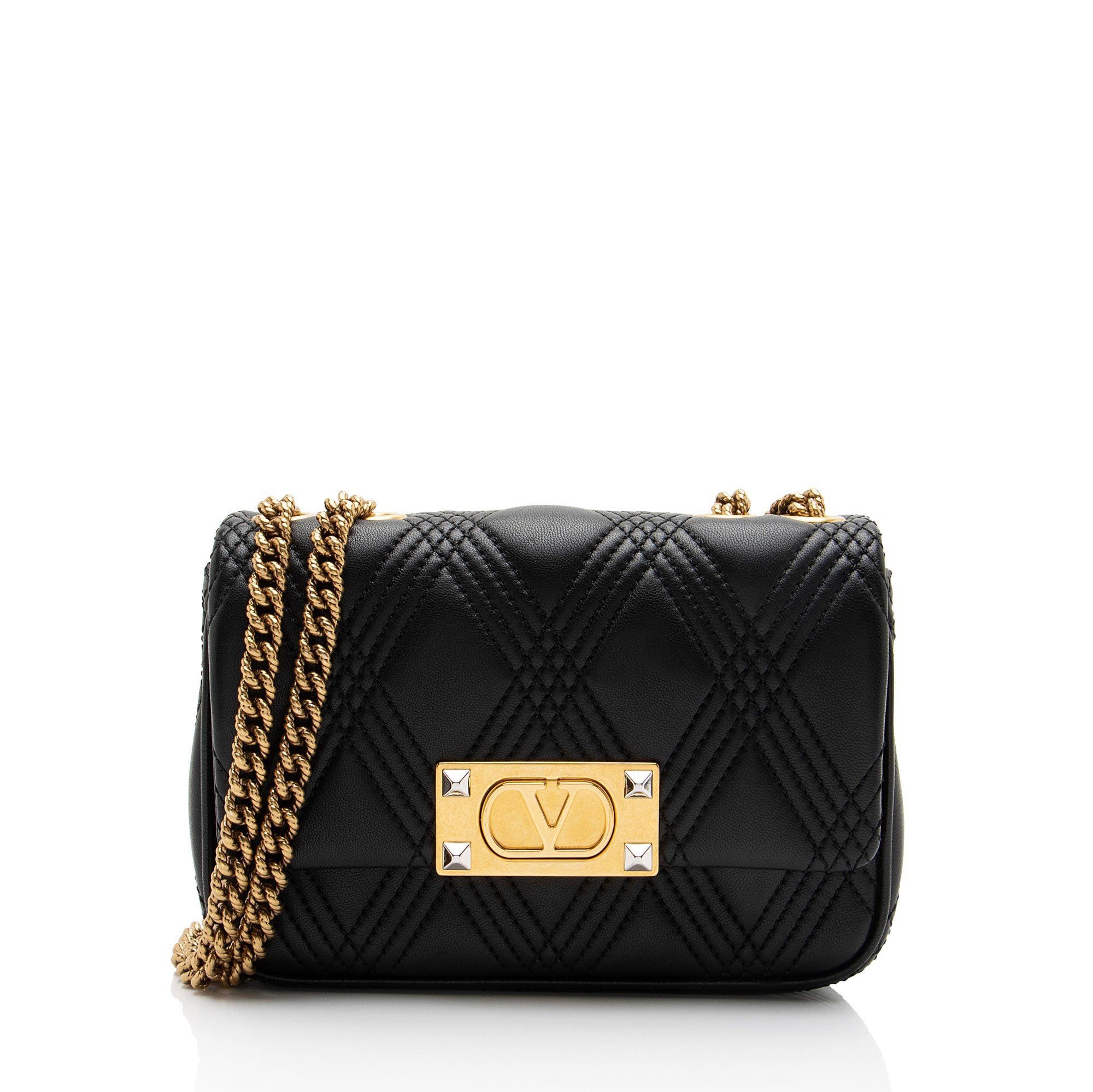 Valentino Leather Rockstud Quiltie 67 Small Shoulder Bag