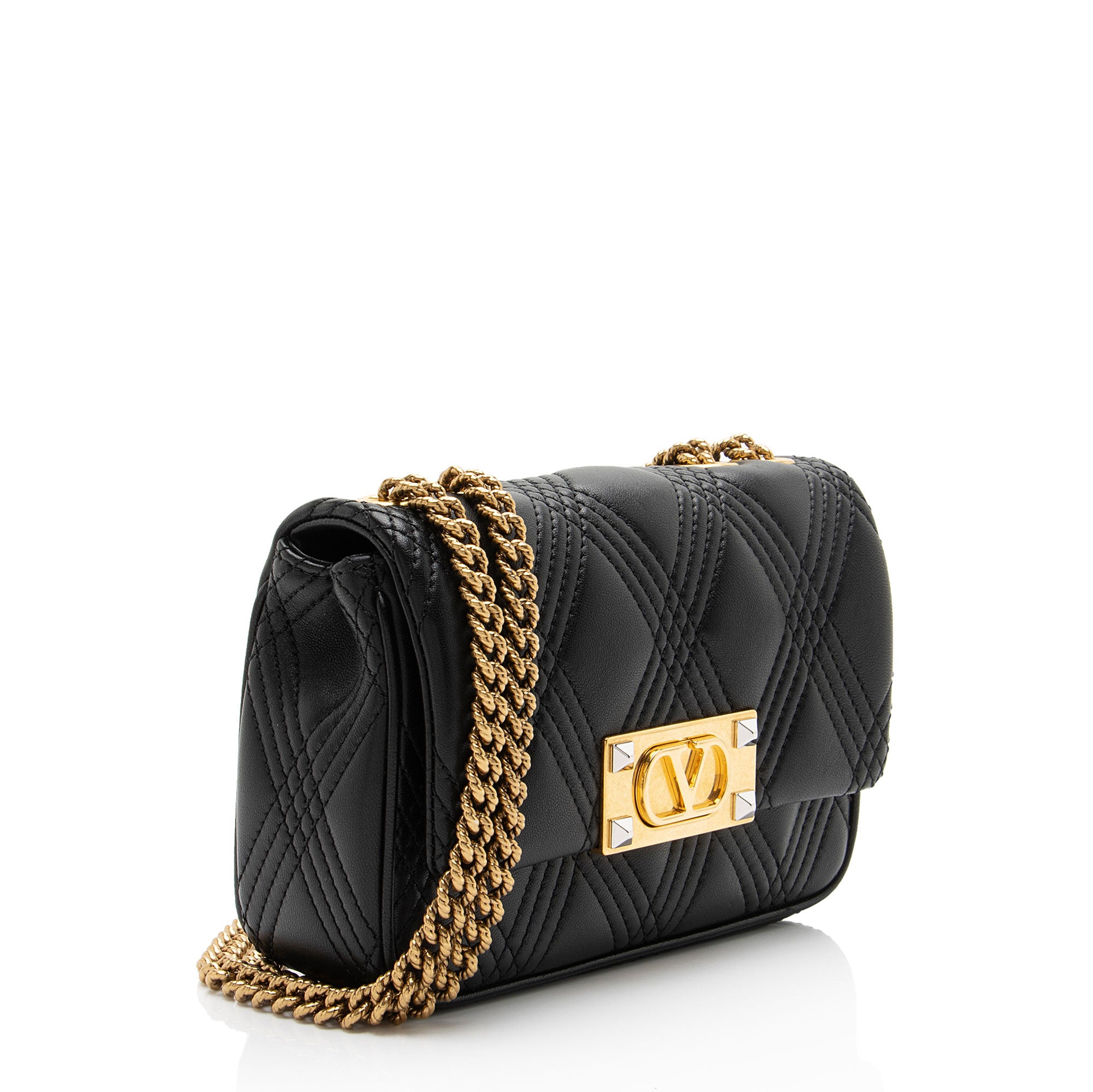 Valentino Leather Rockstud Quiltie 67 Small Shoulder Bag