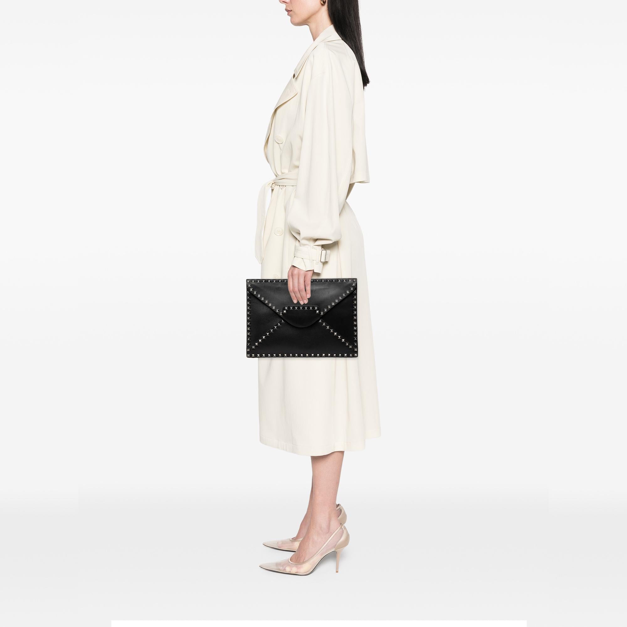 Valentino Leather Rockstud Untitled Envelope Clutch