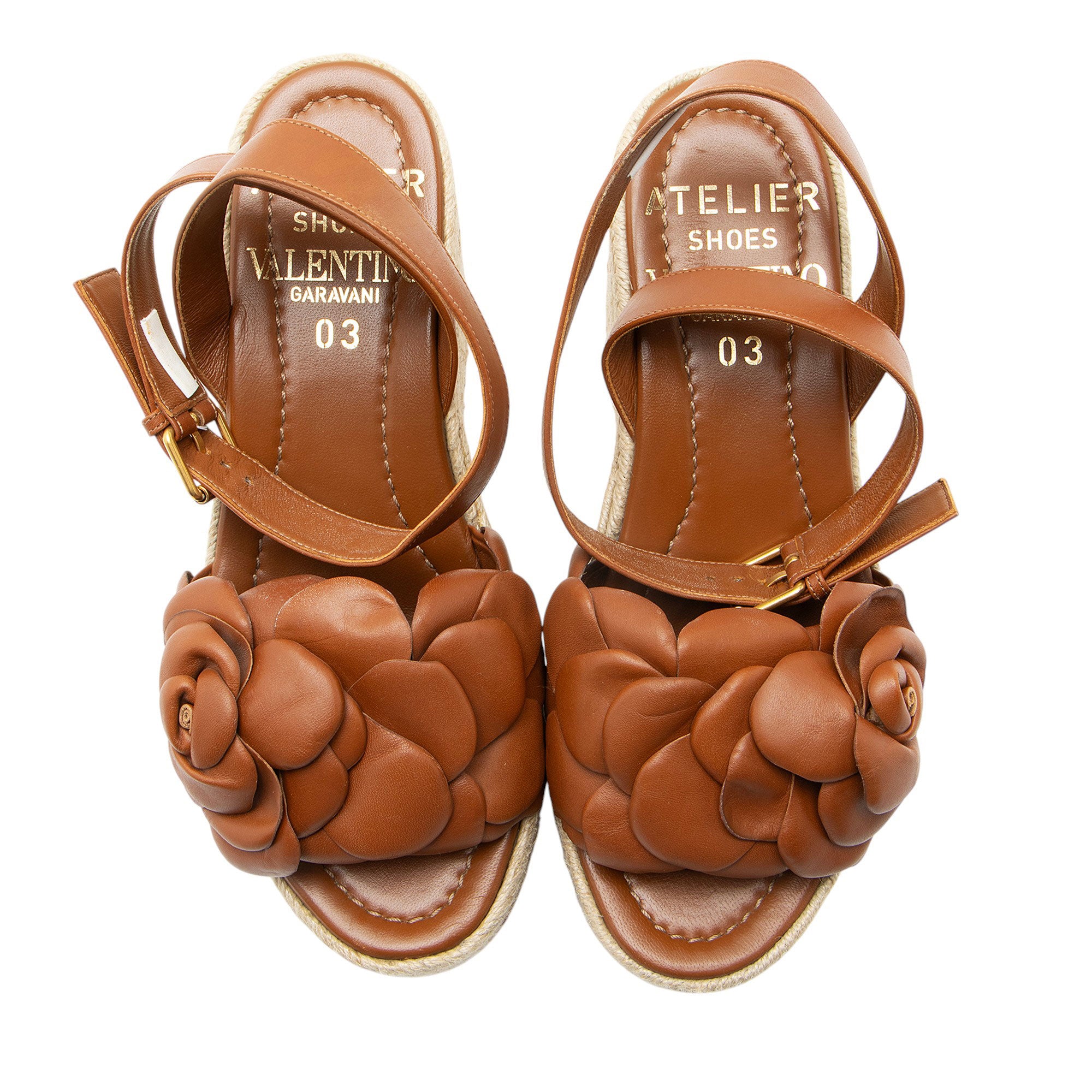 Valentino Leather Rose Atelier 03 Espadrille Wedges - Size 8.5 / 38.5