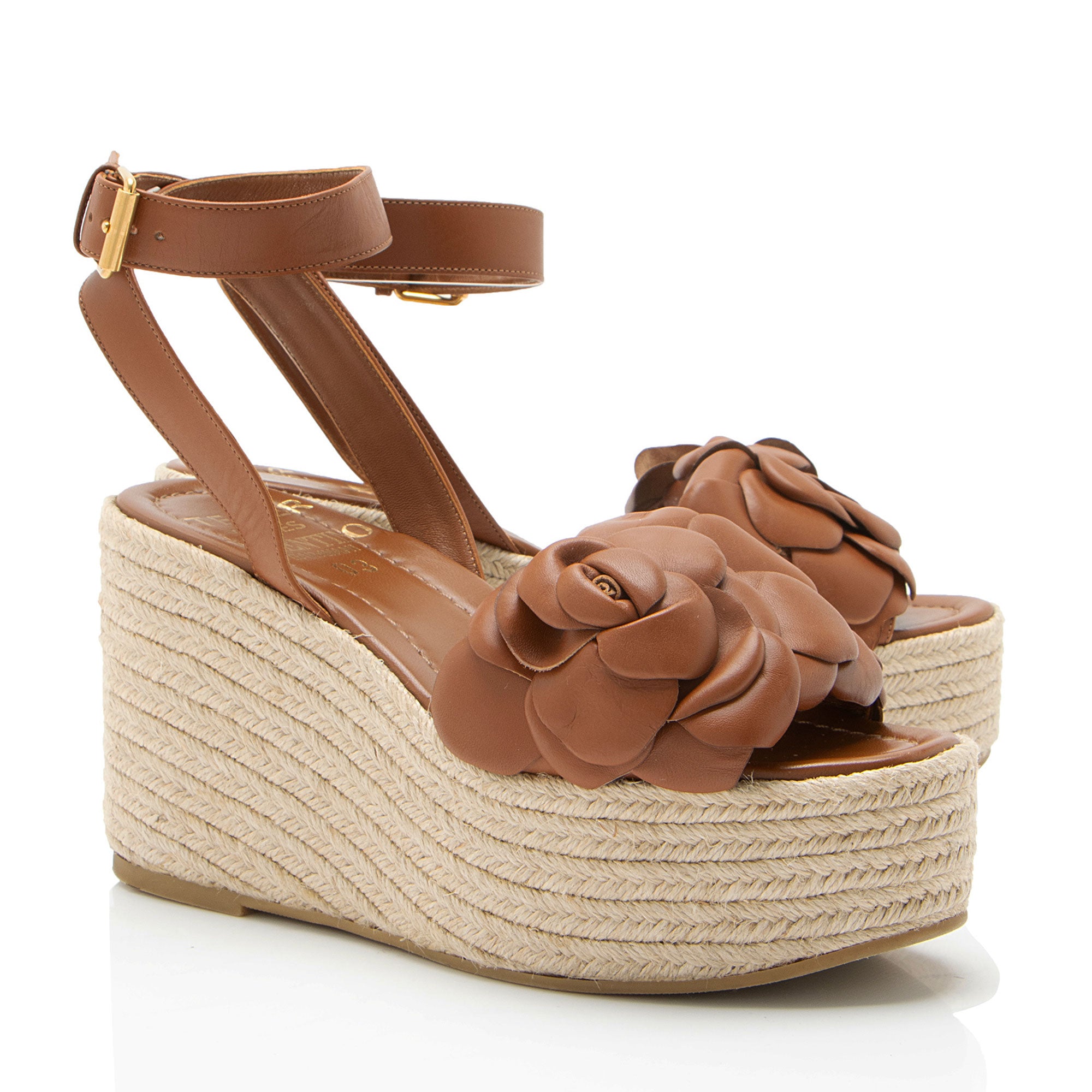 Valentino Leather Rose Atelier 03 Espadrille Wedges - Size 8.5 / 38.5