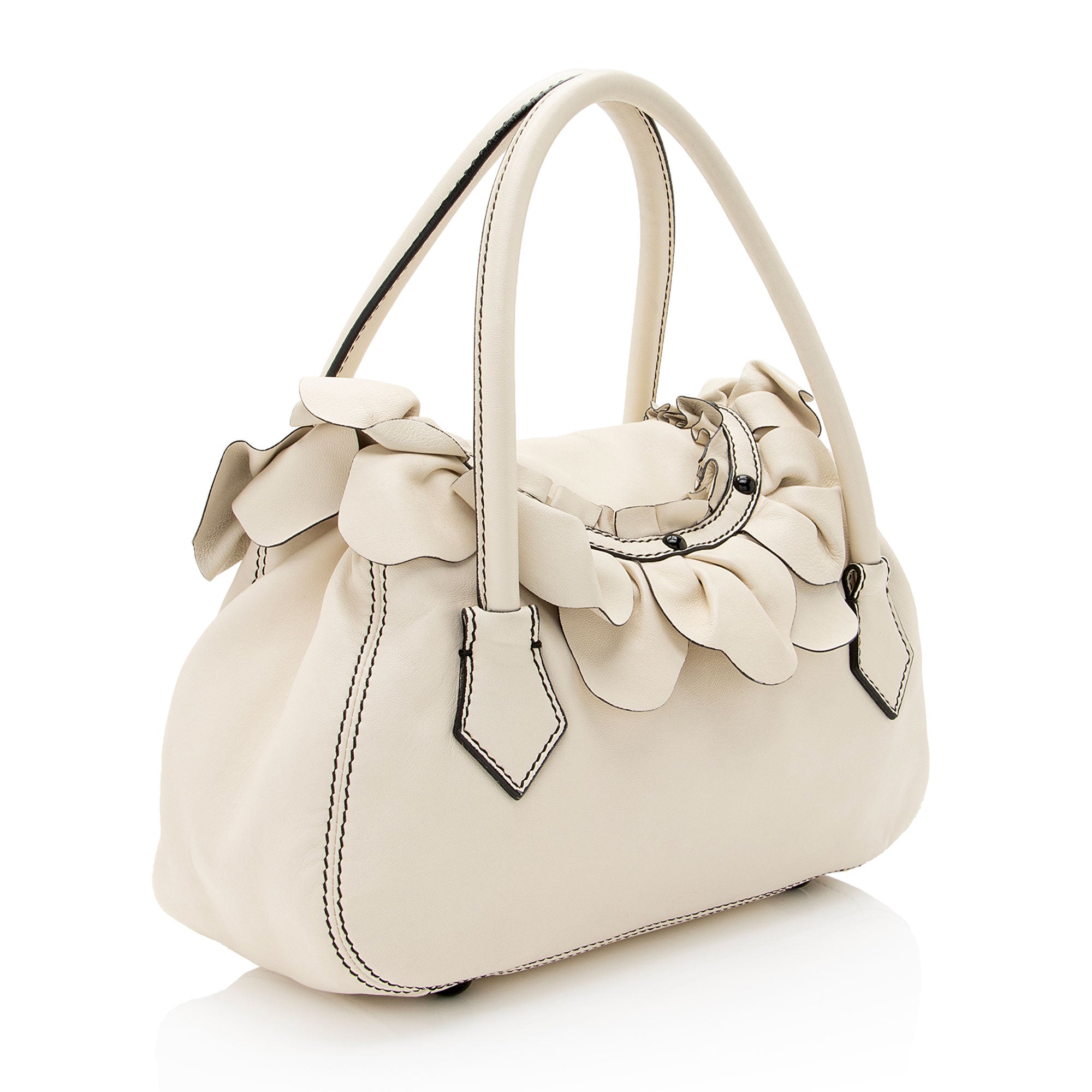 Valentino Leather Ruffle Satchel (SHF-FhNS97)