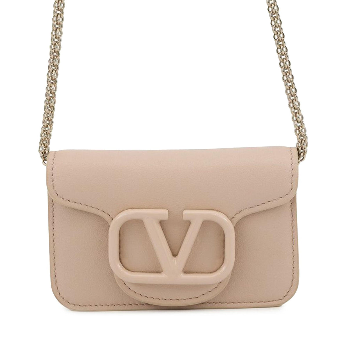 Valentino Leather VLogo Card Case on Chain
