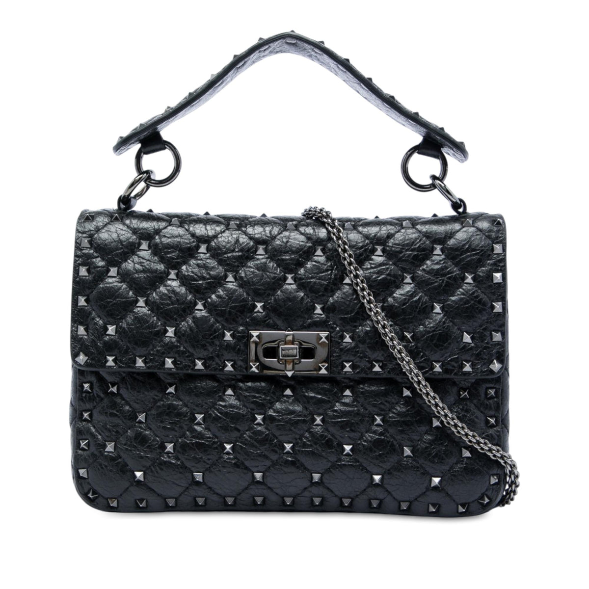 Valentino Medium Crinkled Nappa Rockstud Spike Satchel