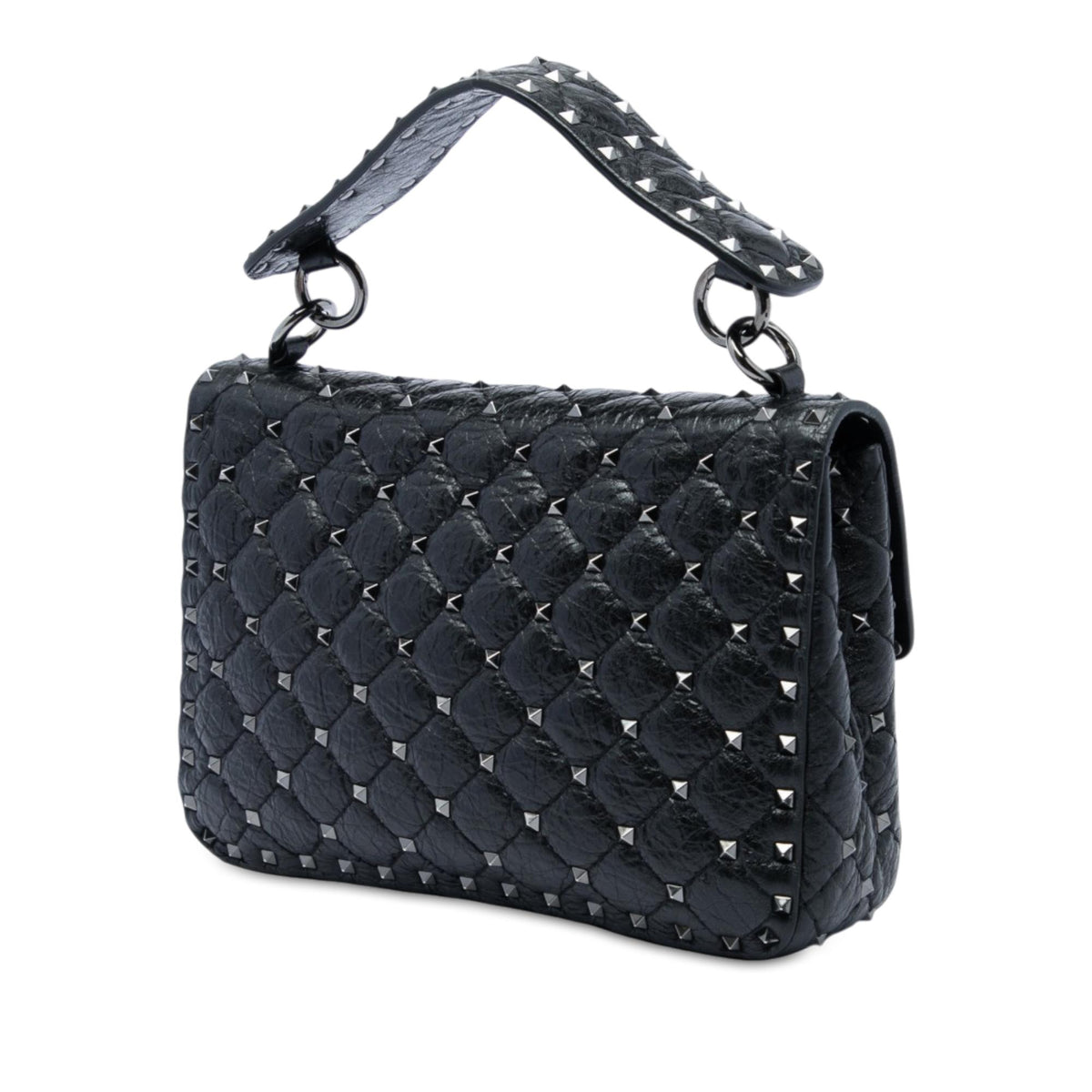 Valentino Medium Crinkled Nappa Rockstud Spike Satchel