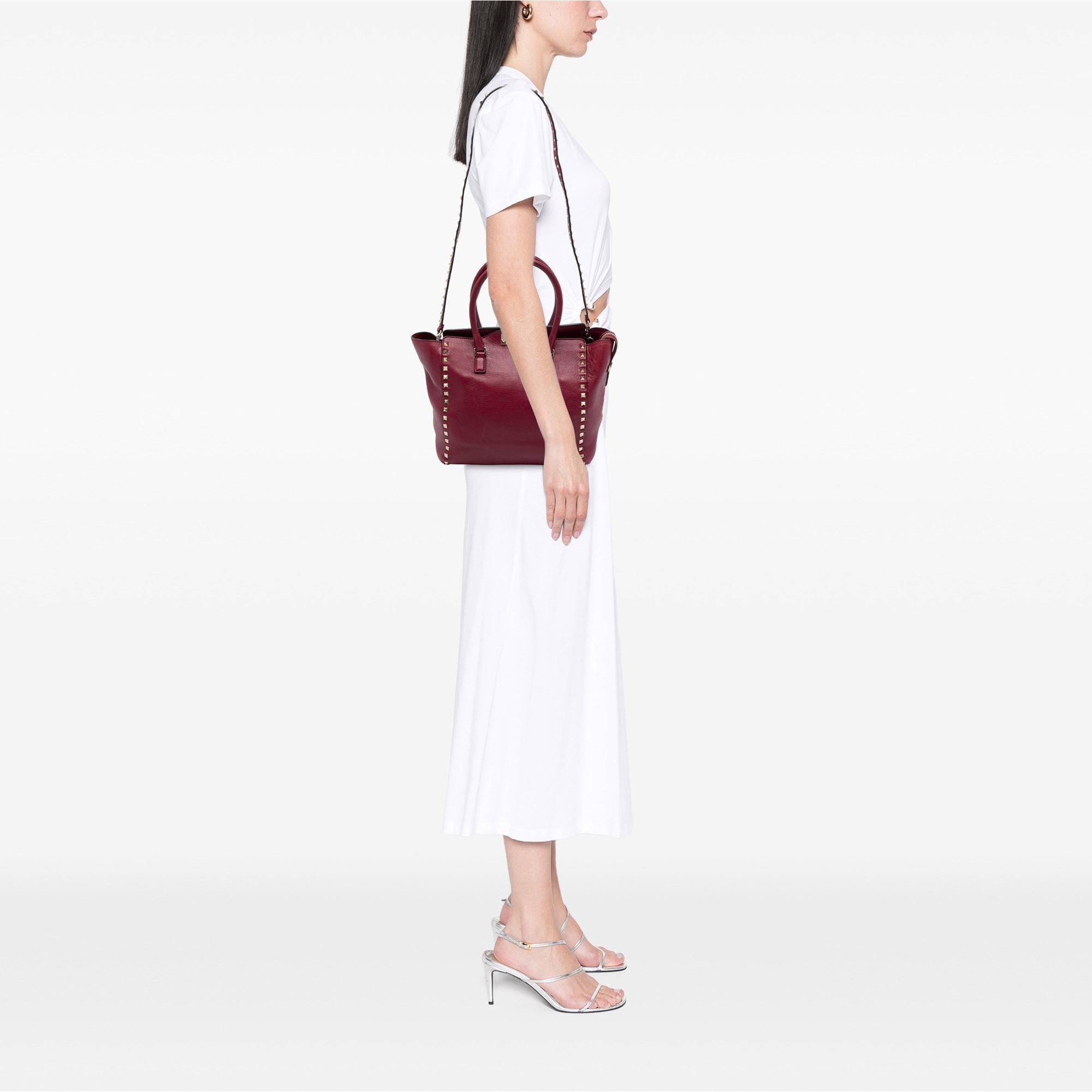 Valentino Medium Leather Rockstud Double Handle Tote
