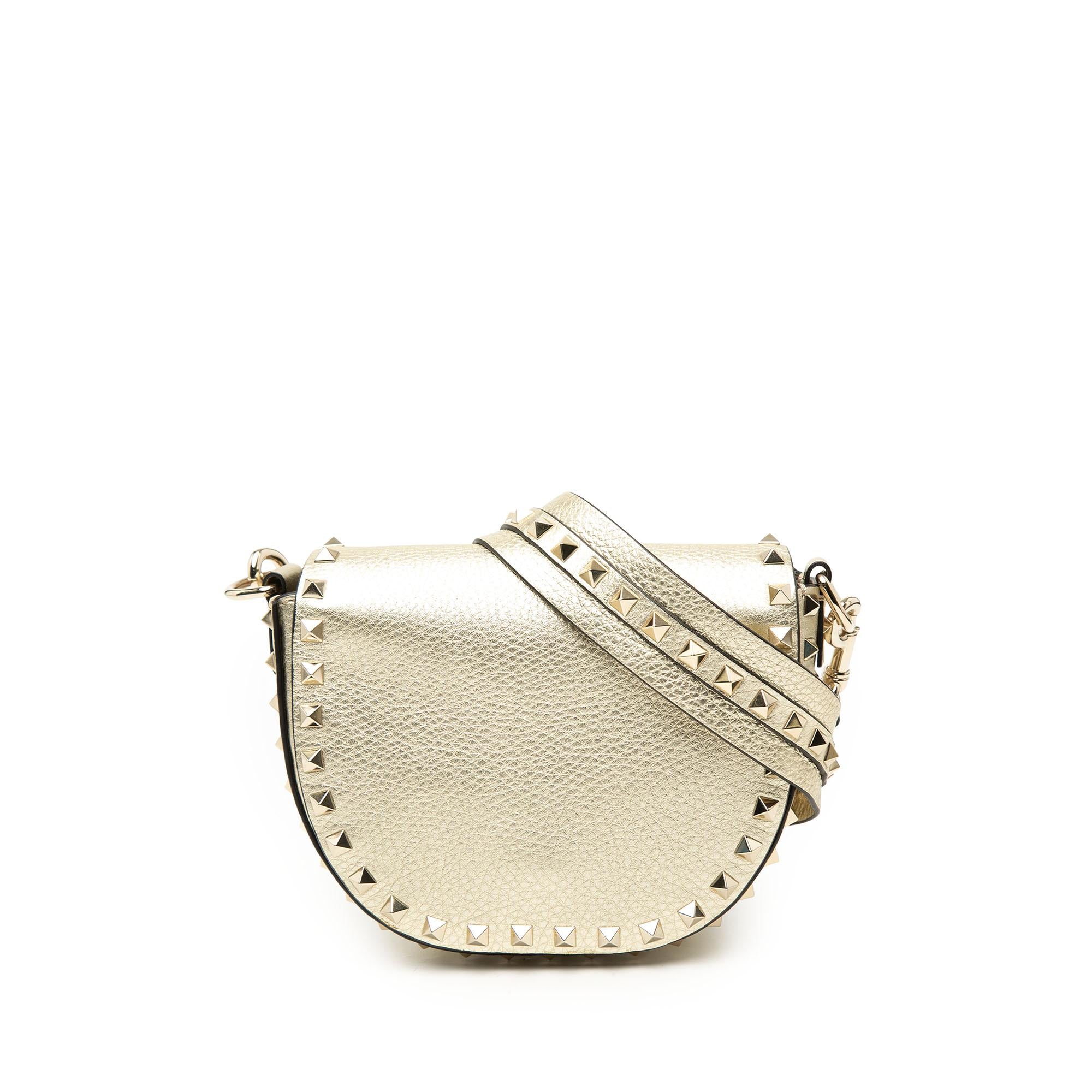 Valentino Metallic Grained Calfskin Rockstud Saddle Crossbody