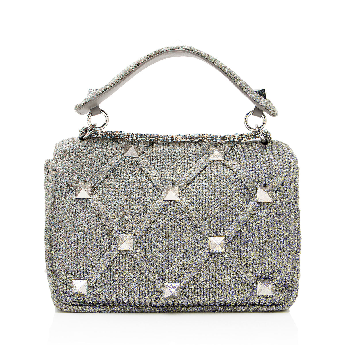 Valentino Metallic Lurex Knit Roman Stud Medium Shoulder Bag