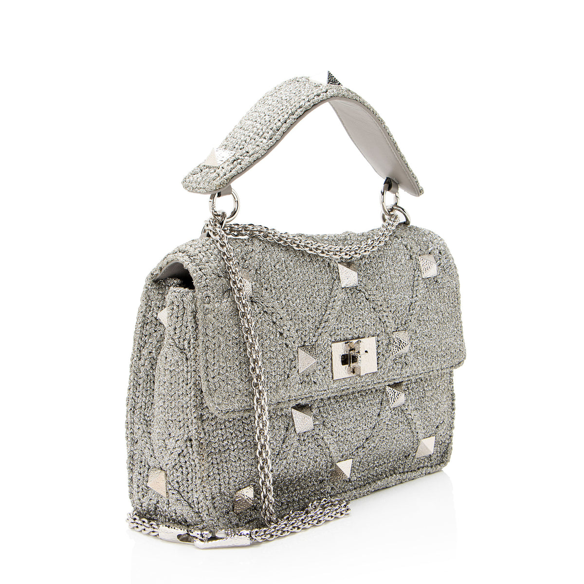 Valentino Metallic Lurex Knit Roman Stud Medium Shoulder Bag