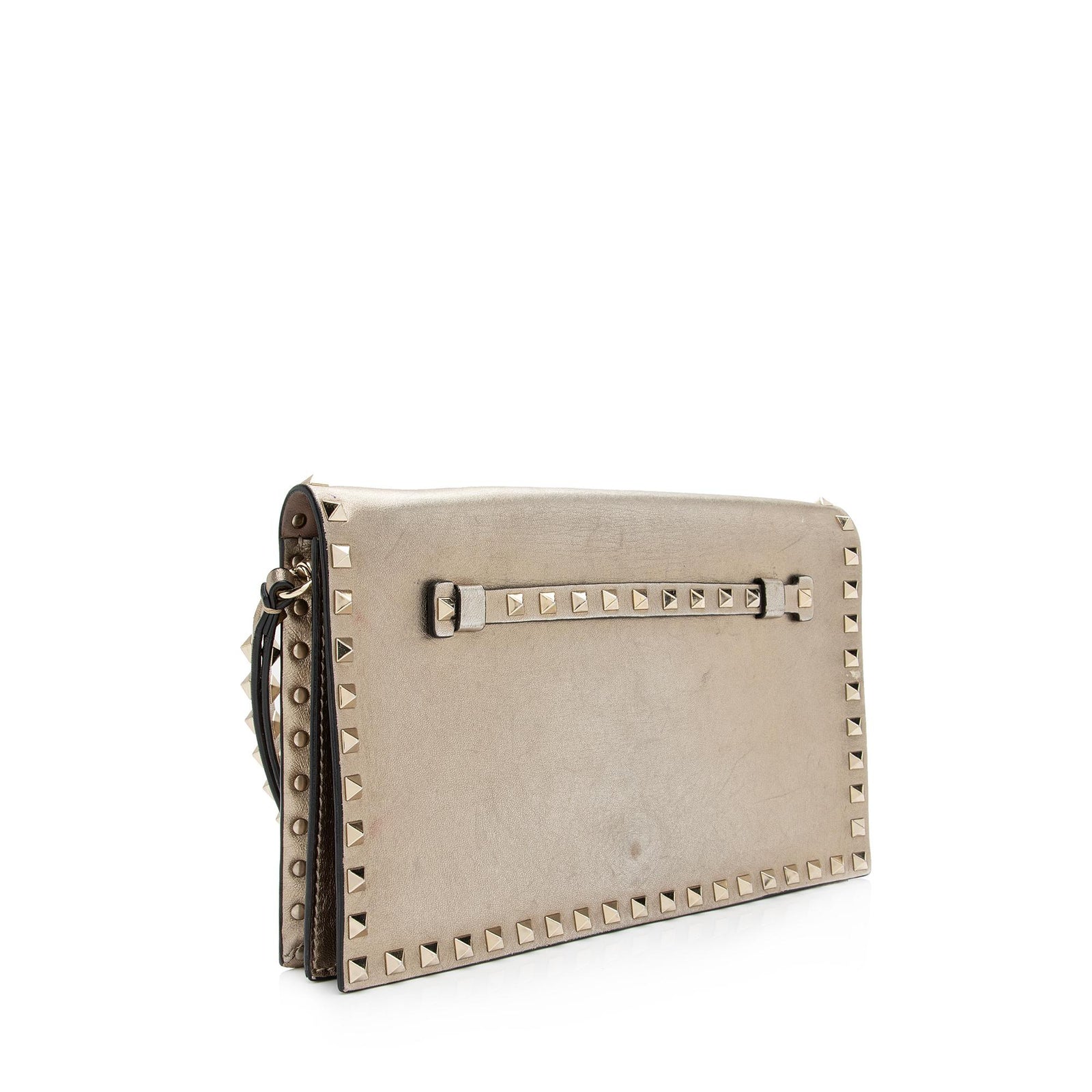 Valentino Metallic Nappa Leather Rockstud Clutch SHF 23144 LuxeDH