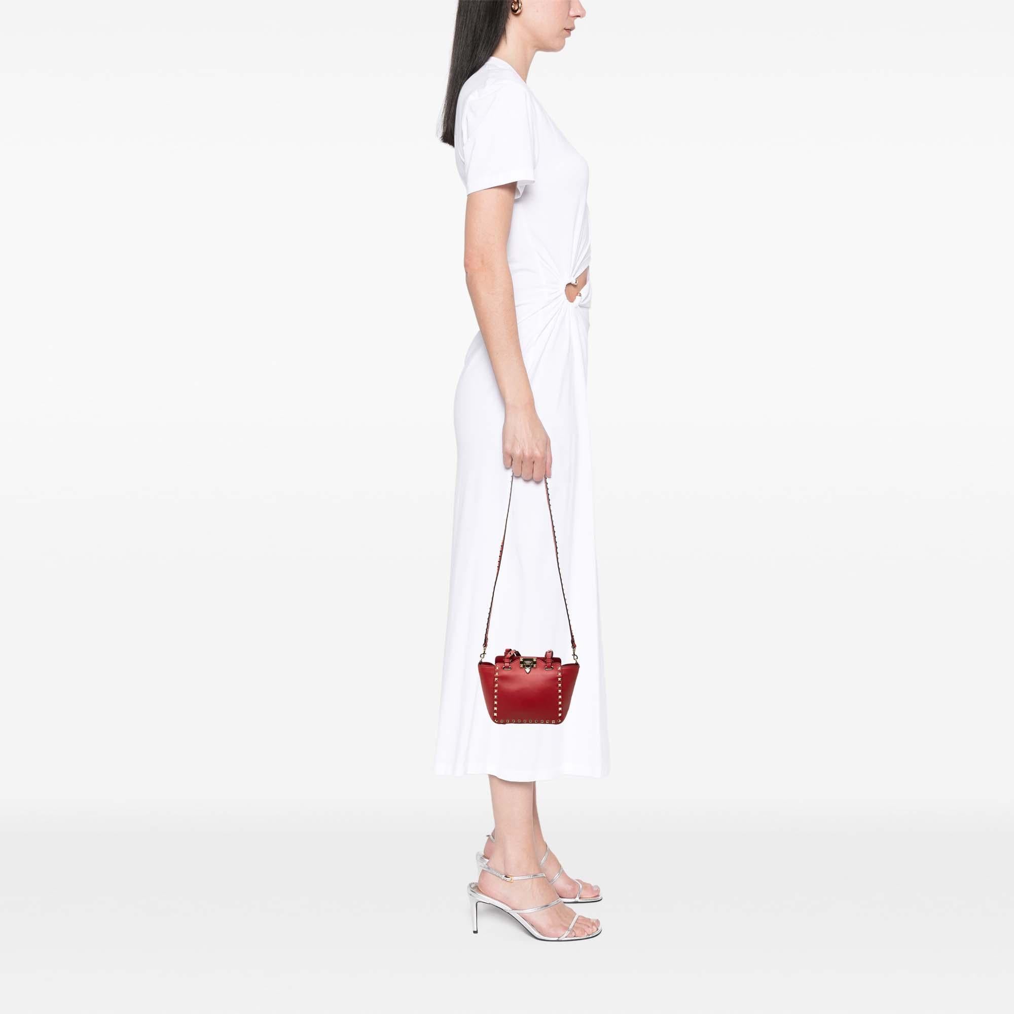 Valentino Mini Grained Calfskin Rockstud Trapeze Satchel