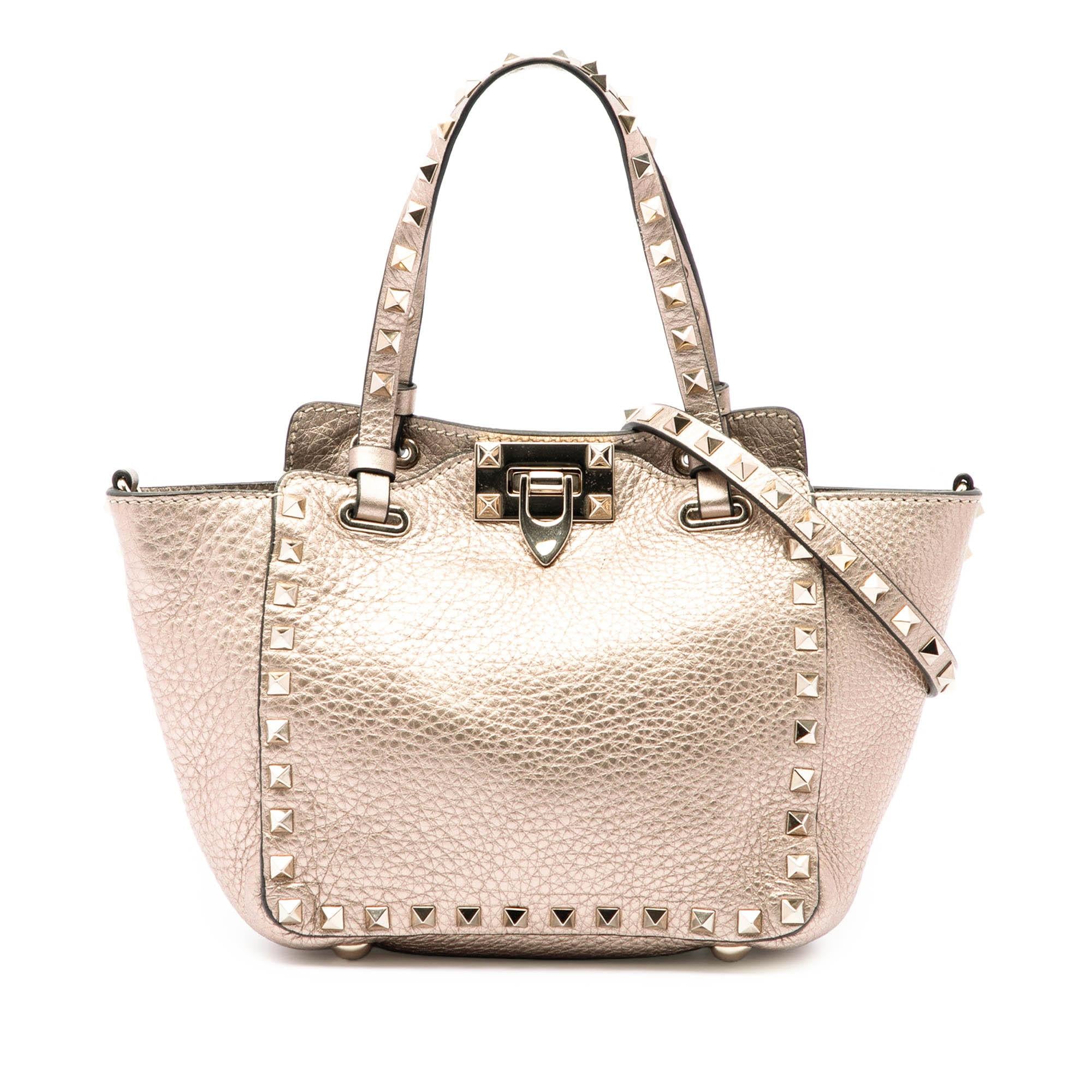 Valentino Mini Metallic Pebbled Calfskin Rockstud Trapeze Satchel