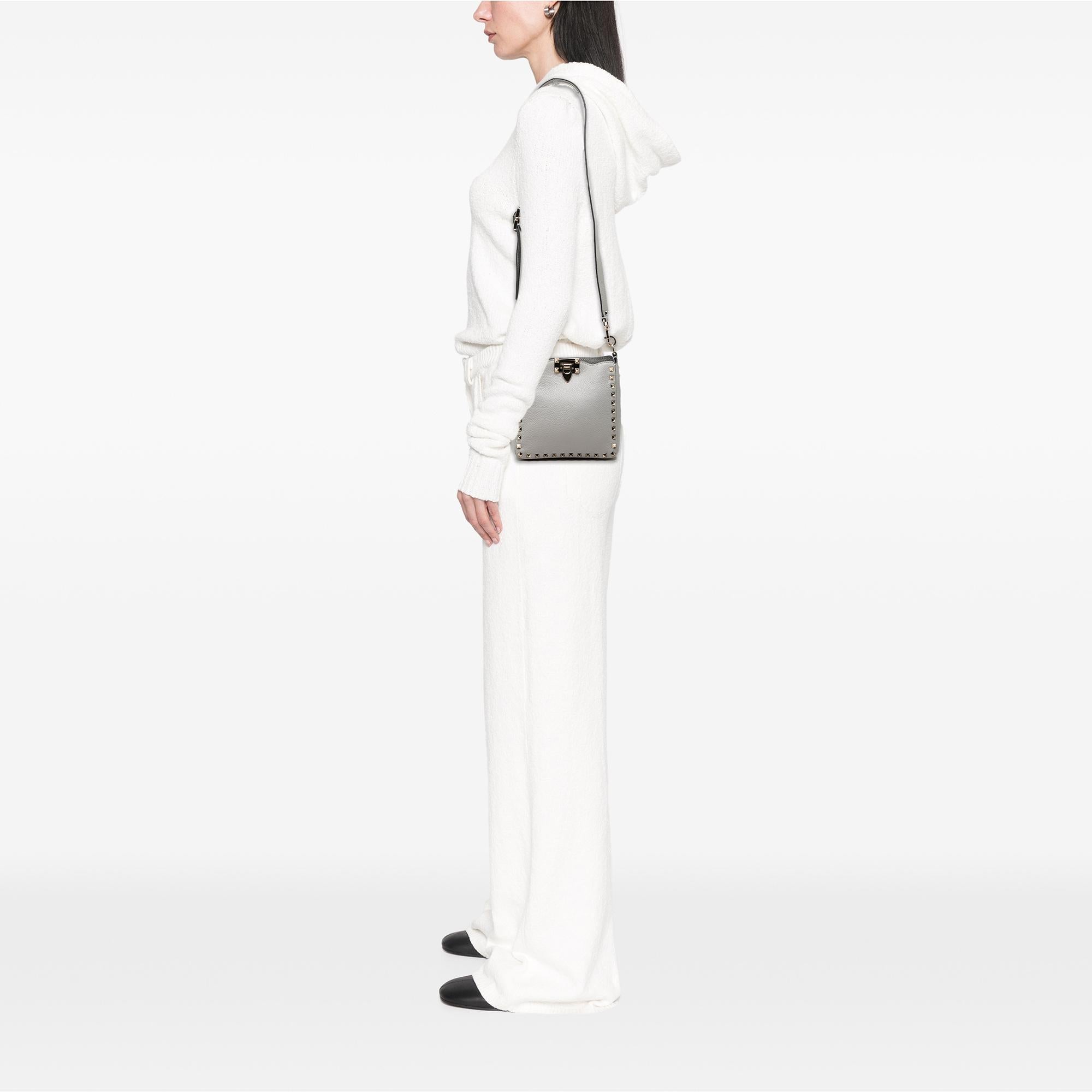 Valentino Mini Pebbled Calfskin Rockstud Flip Lock Messenger Bag