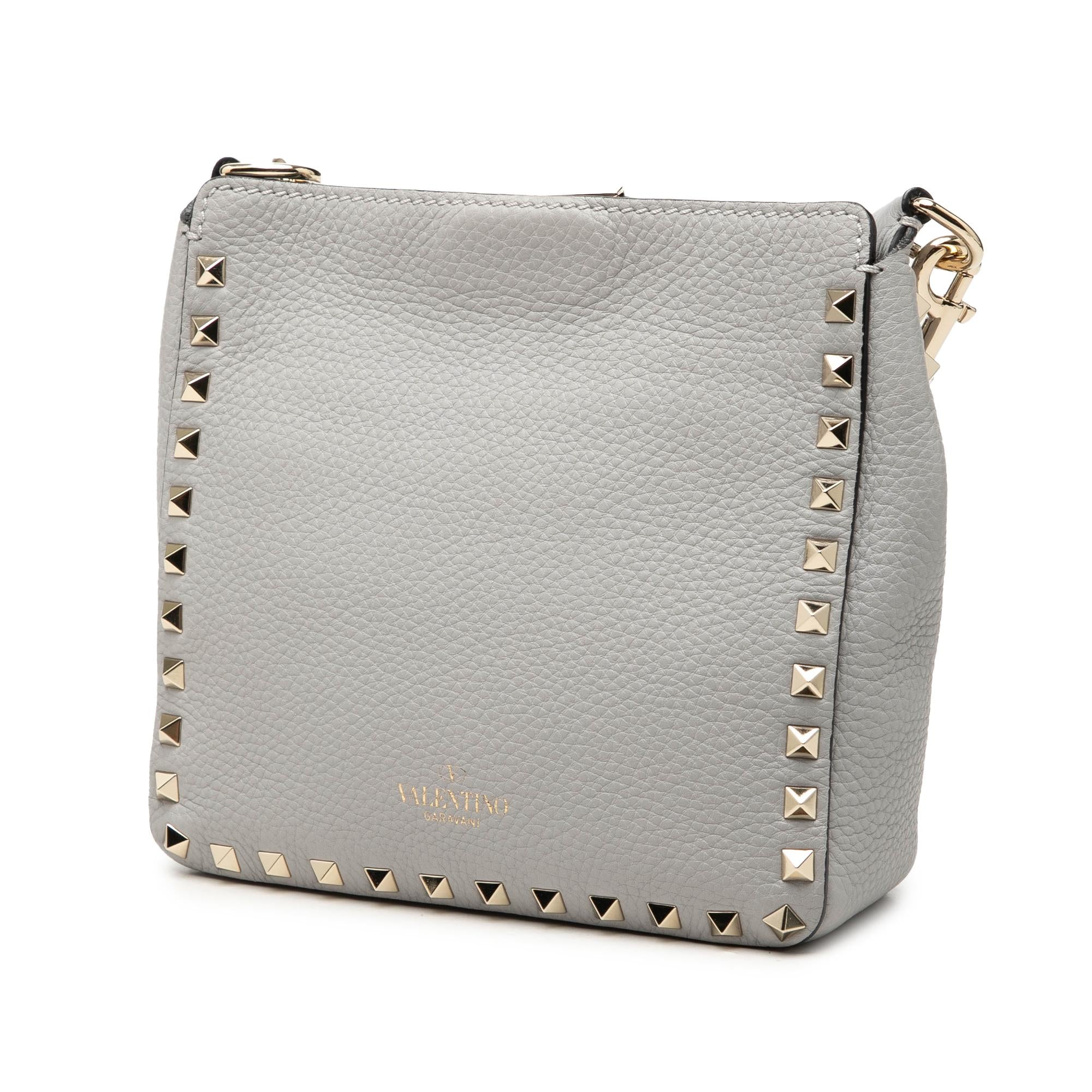 Valentino Mini Pebbled Calfskin Rockstud Flip Lock Messenger Bag