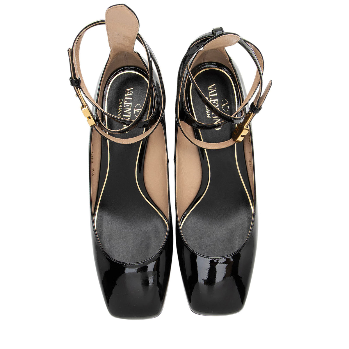 Valentino Patent Leather VLogo Tan-Go Ankle Strap Pumps - Size 6.5 / 36.5