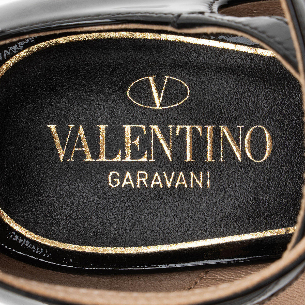 Valentino Patent Leather VLogo Tan-Go Ankle Strap Pumps - Size 6.5 / 36.5