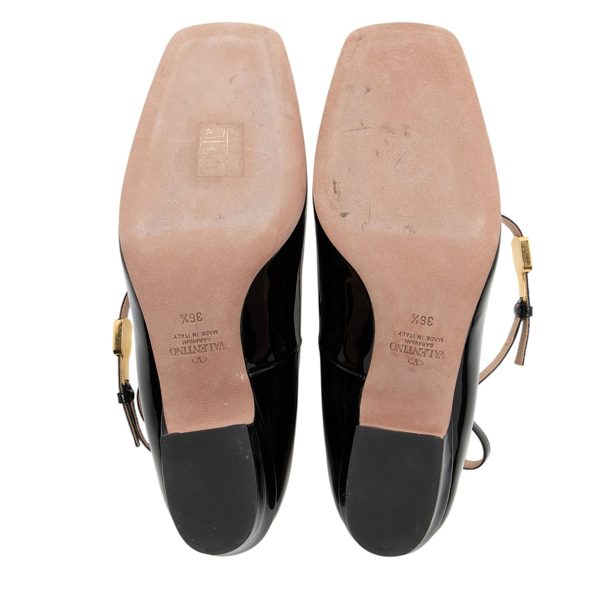 Valentino Patent Leather VLogo Tan-Go Ankle Strap Pumps - Size 6.5 / 36.5