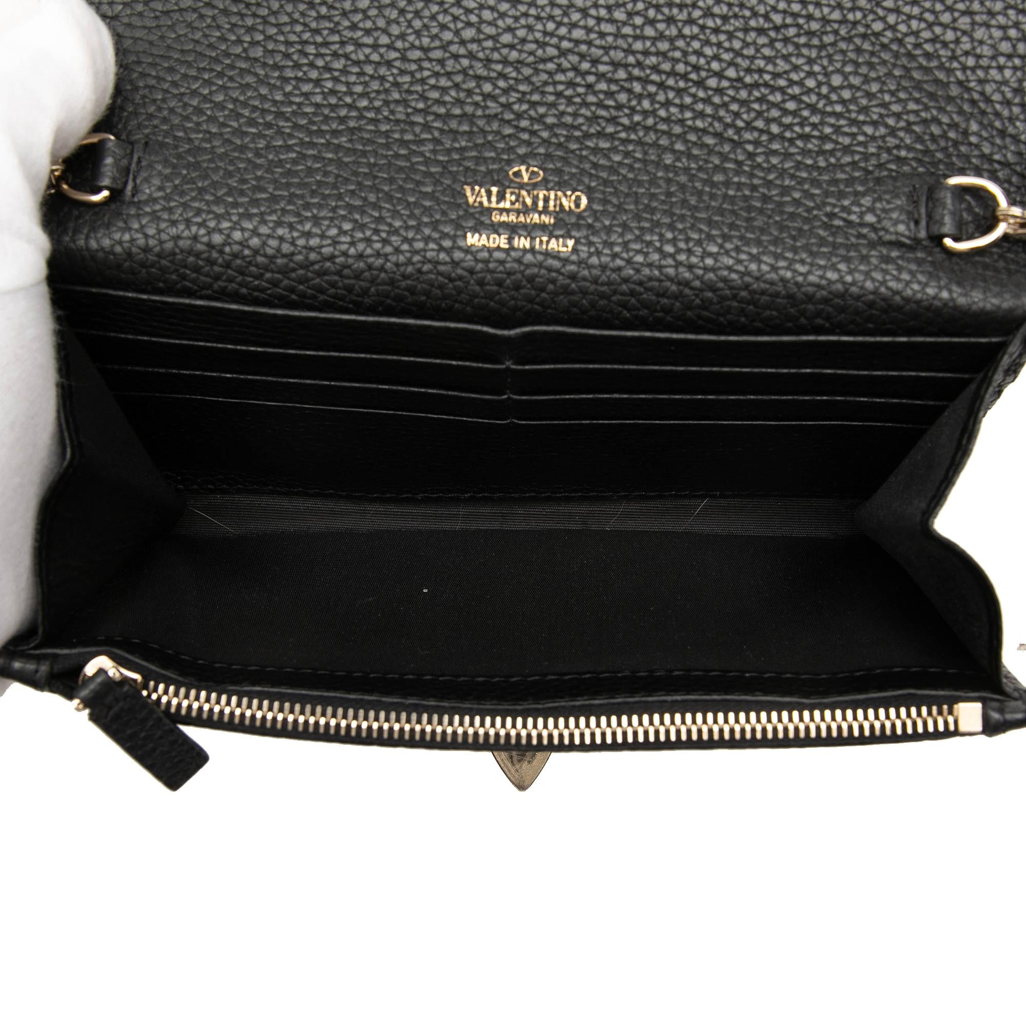 Valentino Pebbled Calfskin Rockstud Flip Lock Wallet On Chain