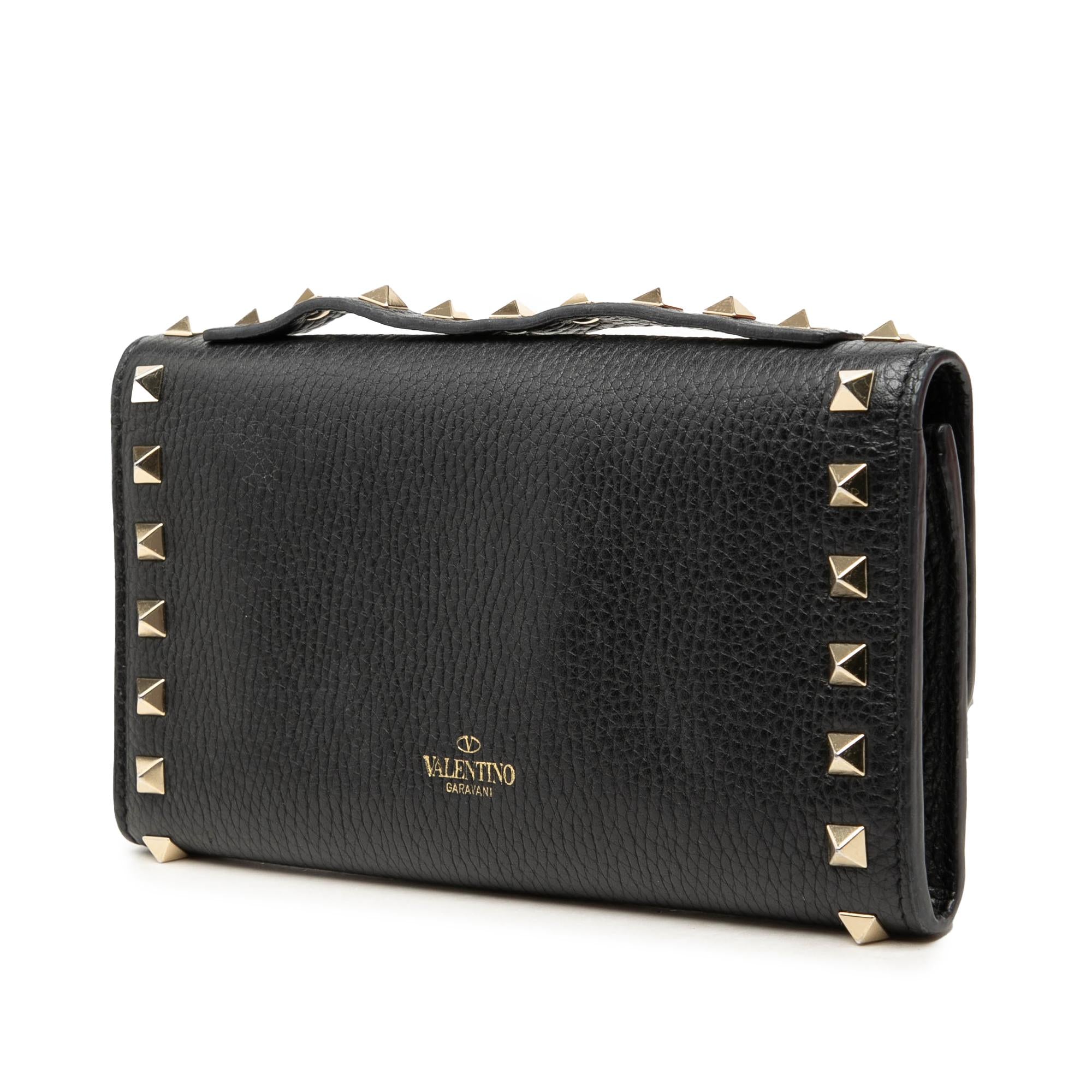 Valentino Pebbled Calfskin Rockstud Flip Lock Wallet On Chain